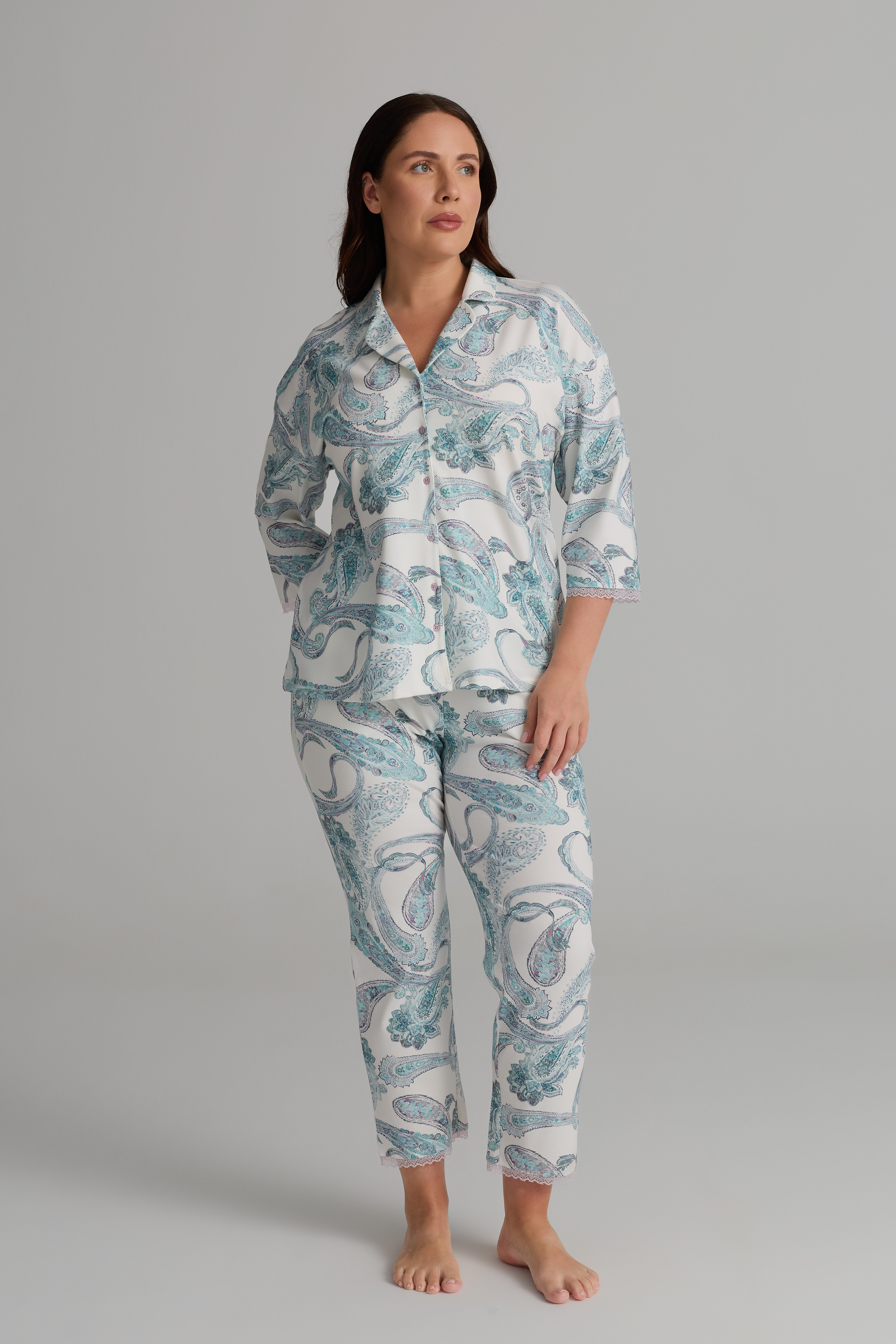 Kadın Plus Size Pamuklu Kısa Kollu Gömlek Pijama Üstü