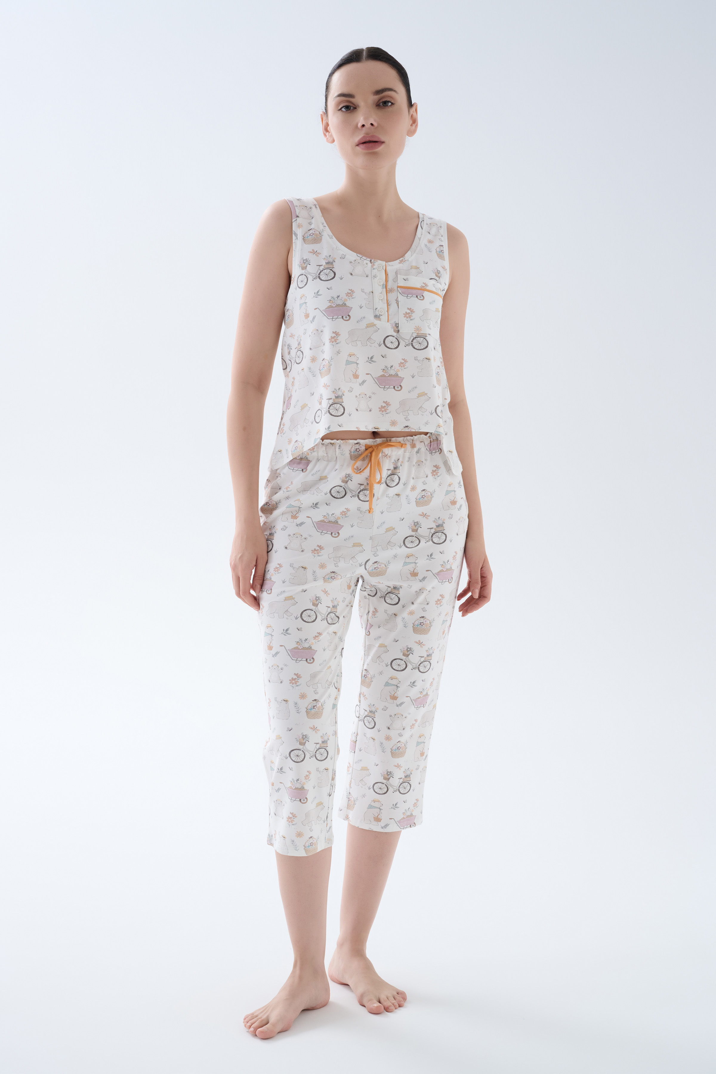 Kadın Pamuklu Atlet Kapri Pijama Takımı