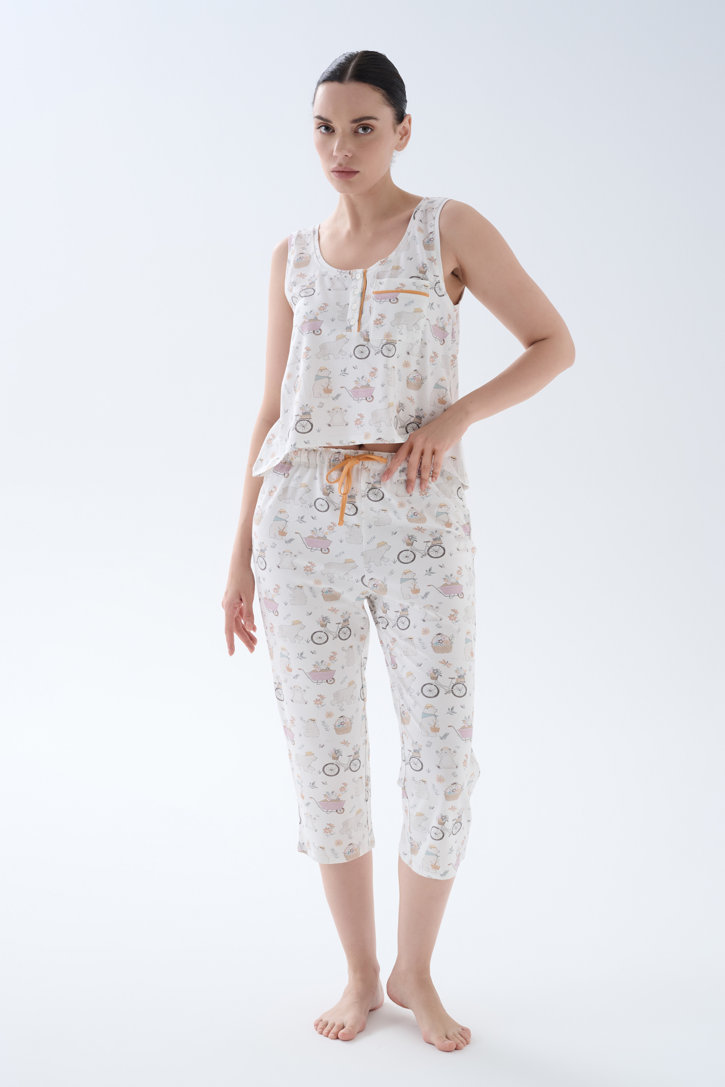 Kadın Pamuklu Atlet Kapri Pijama Takımı