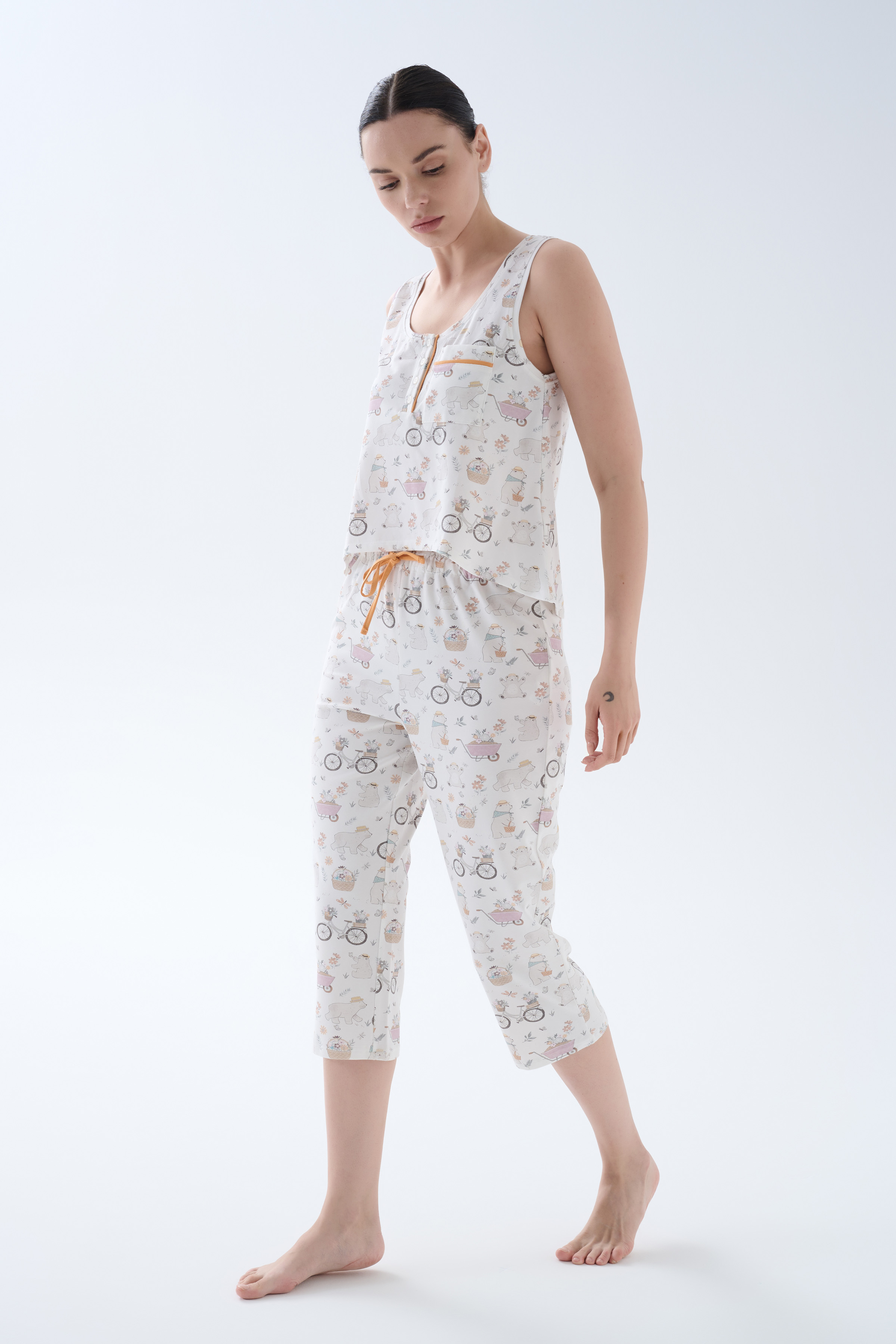 Kadın Pamuklu Atlet Kapri Pijama Takımı