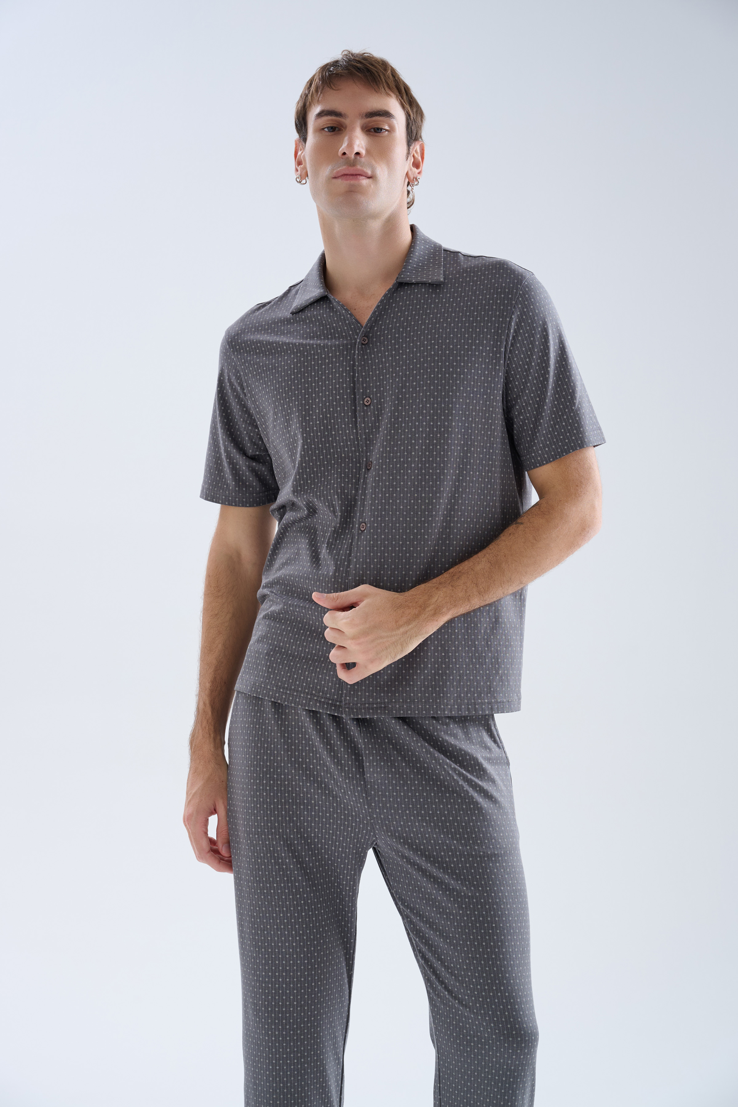 Erkek Modal Kısa Kollu Gömlek Pijama Üstü