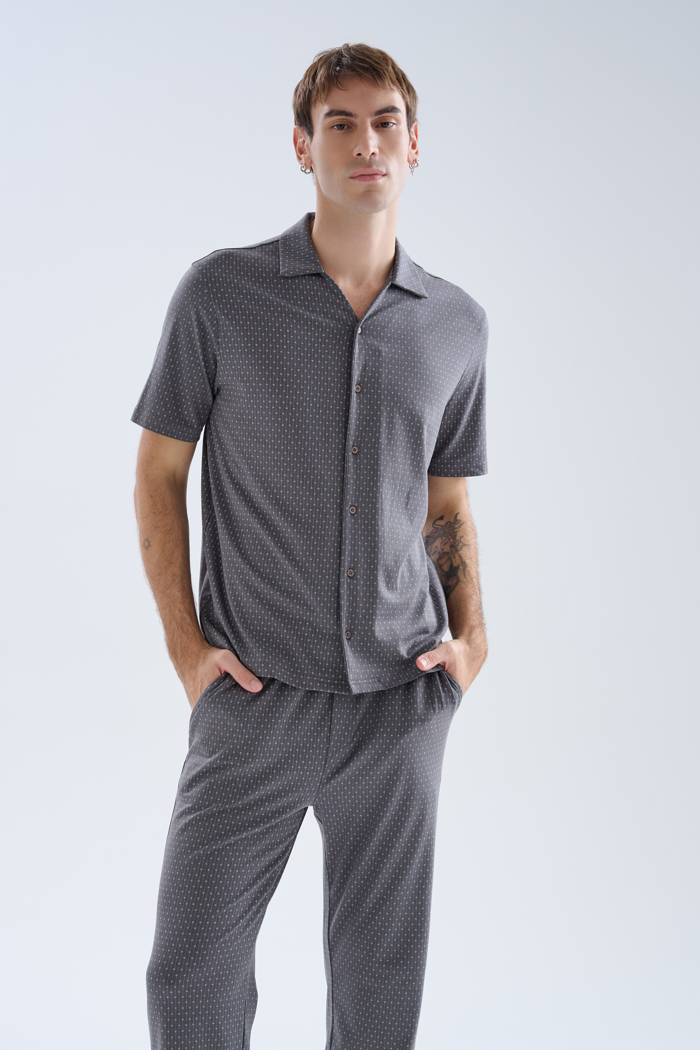 Erkek Modal Kısa Kollu Gömlek Pijama Üstü