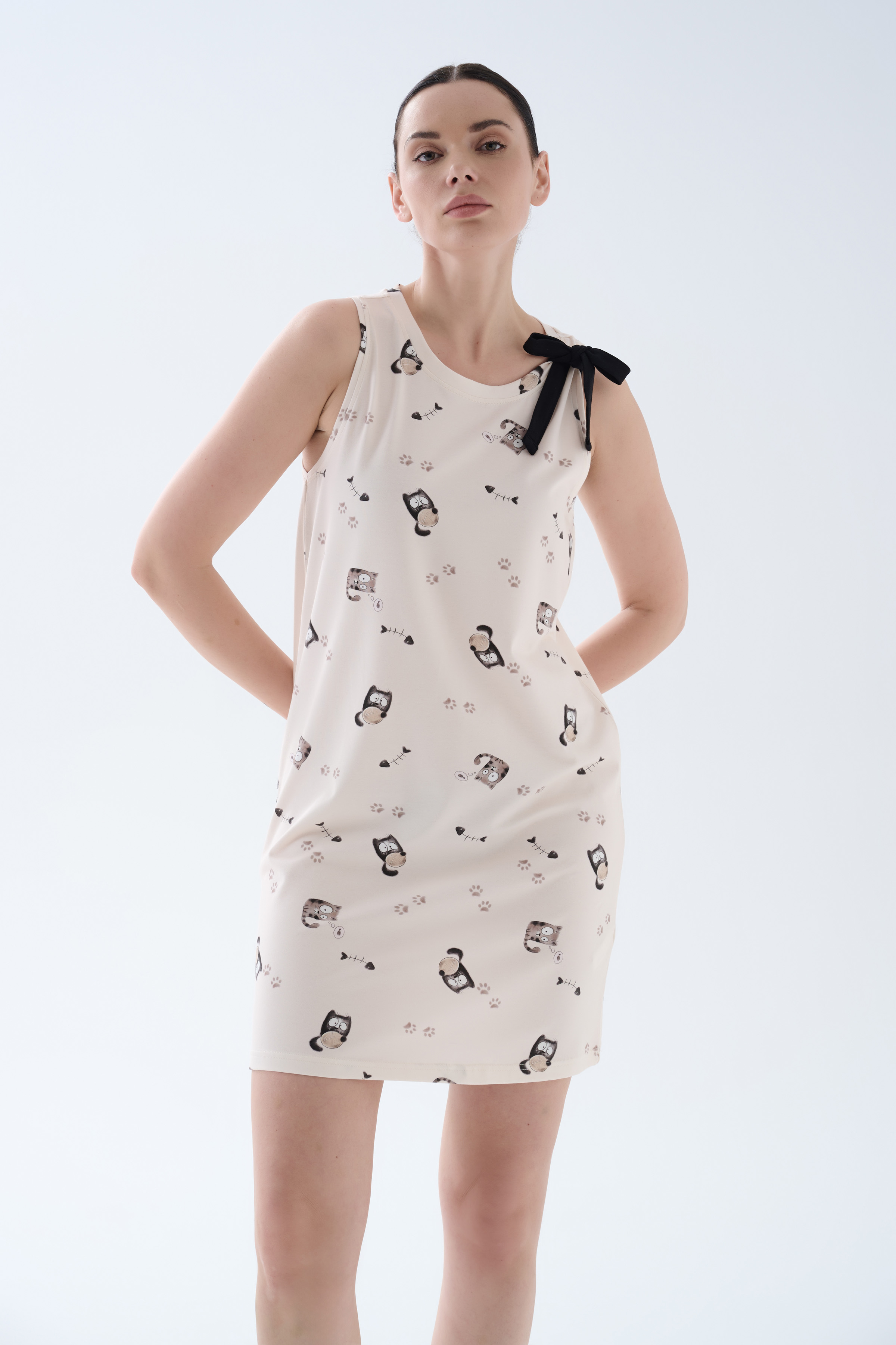 Kadın Pamuklu Kalın Askılı Atlet Mini Gecelik	