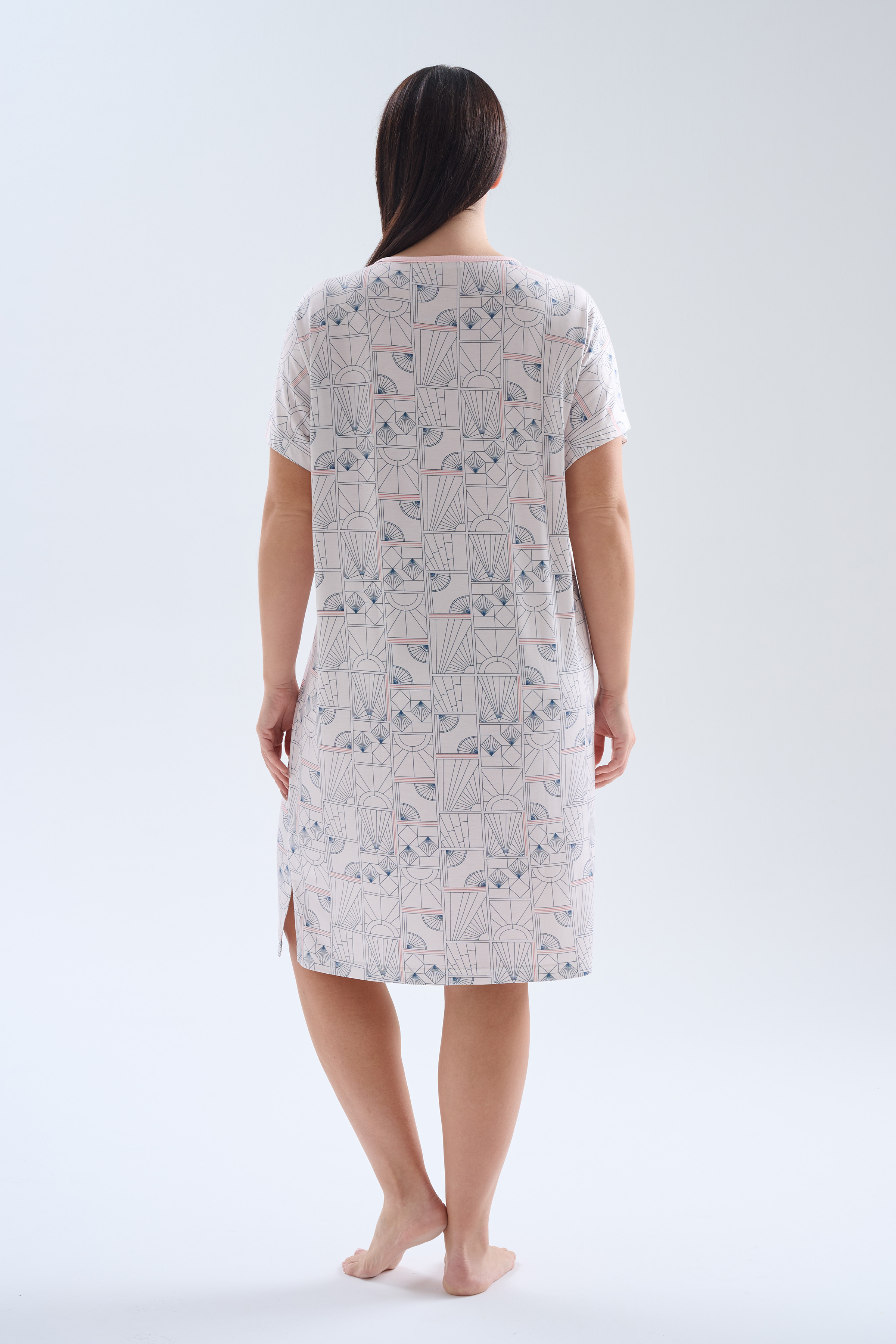 Kadın Plus Size Viskoz Kısa Kollu Düğmeli Gecelik