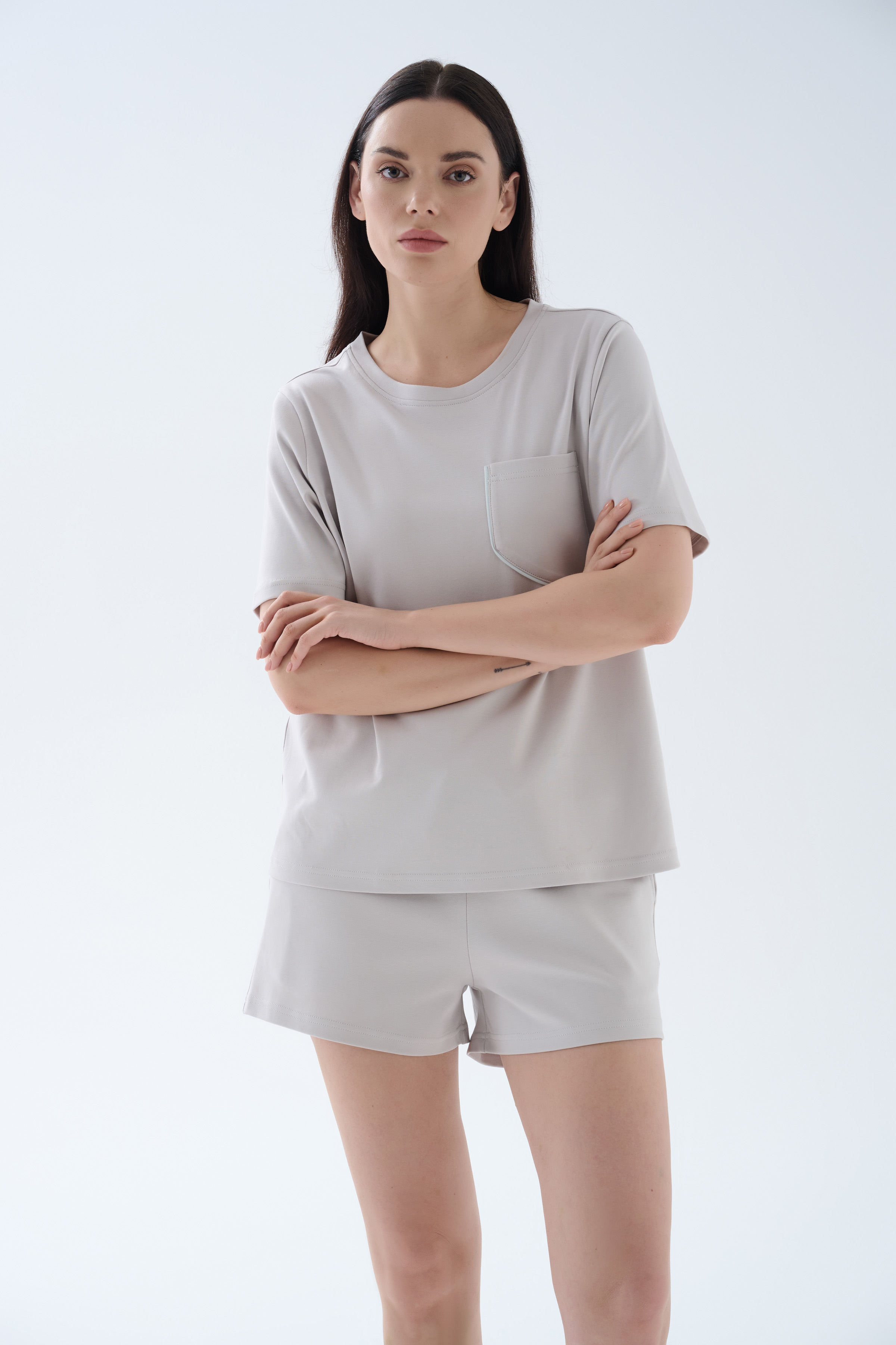 Kadın Pamuklu Kısa Kollu Pijama Üstü