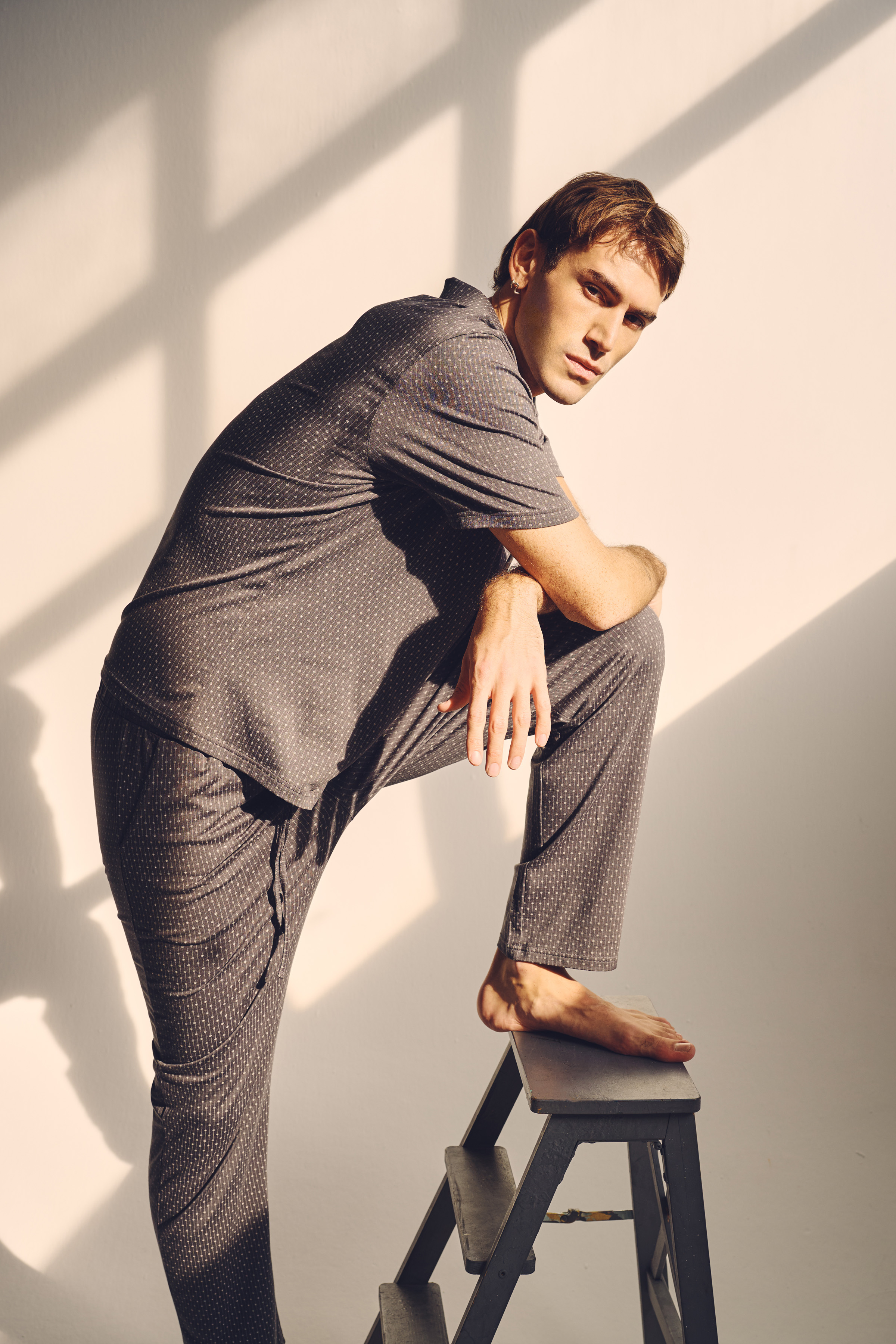 Erkek Modal Kısa Kollu Gömlek Uzun Pijama Takımı