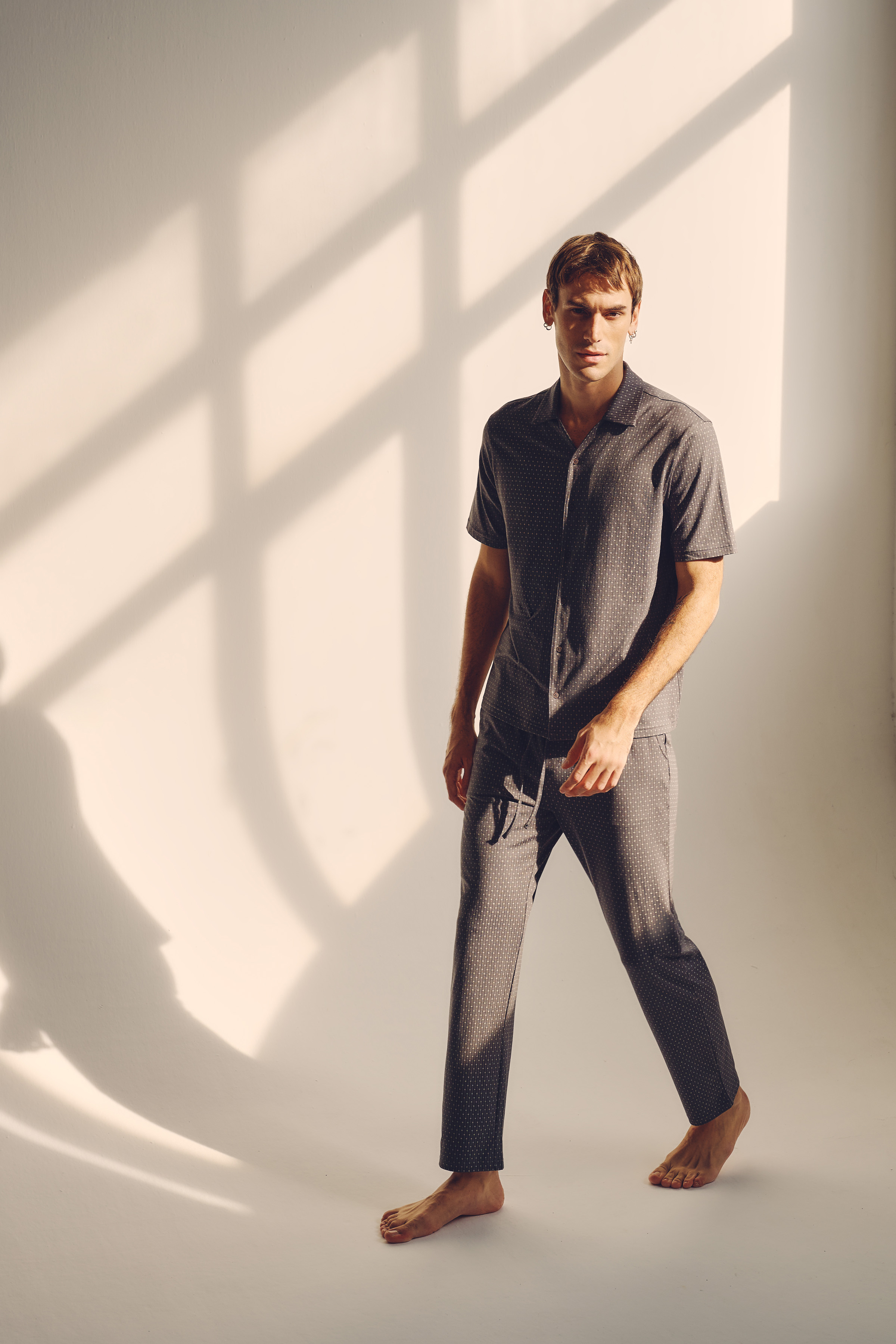 Erkek Modal Kısa Kollu Gömlek Uzun Pijama Takımı