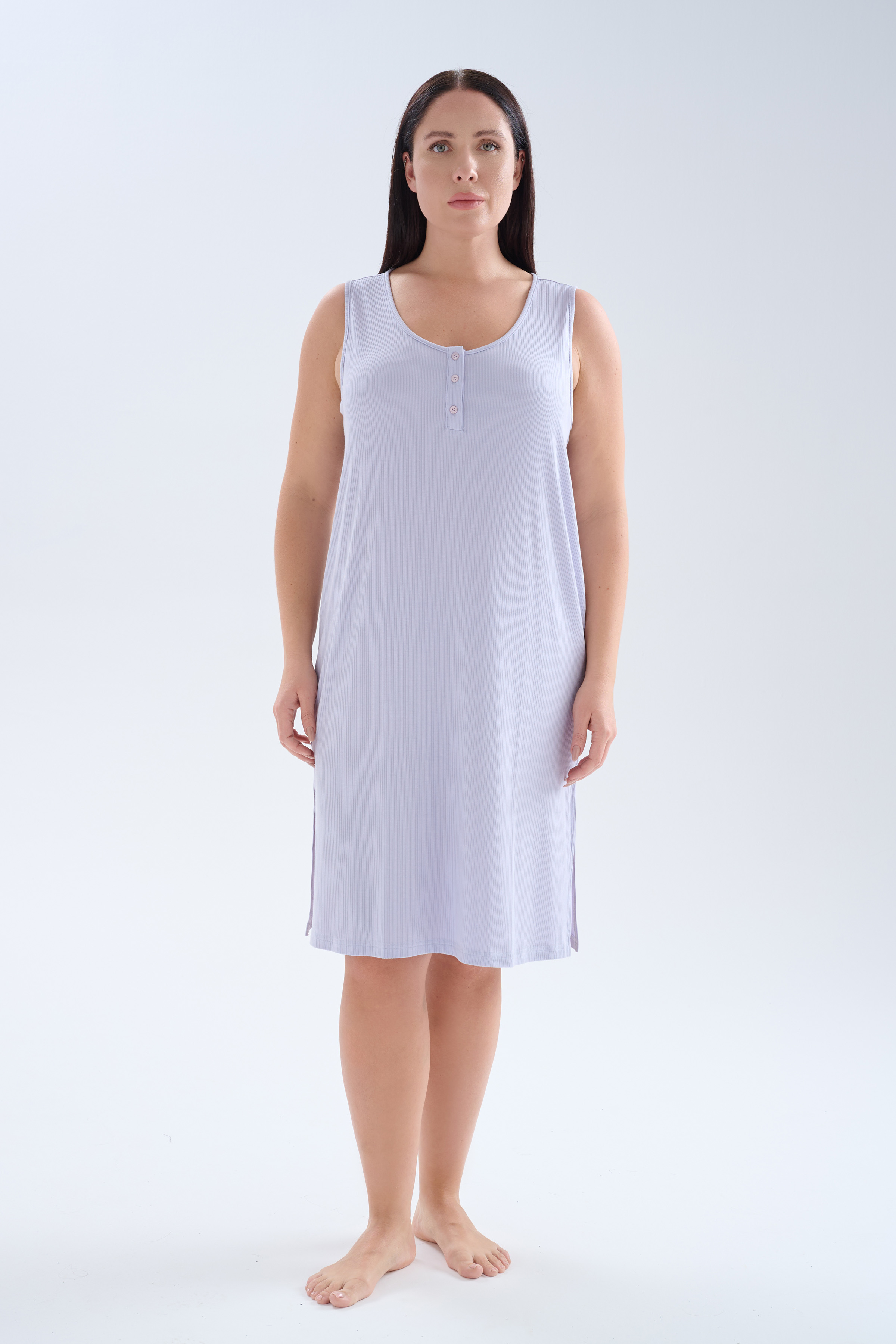 Kadın Plus Size Modal Kaşkorse Kolsuz Yırtmaçlı Gecelik