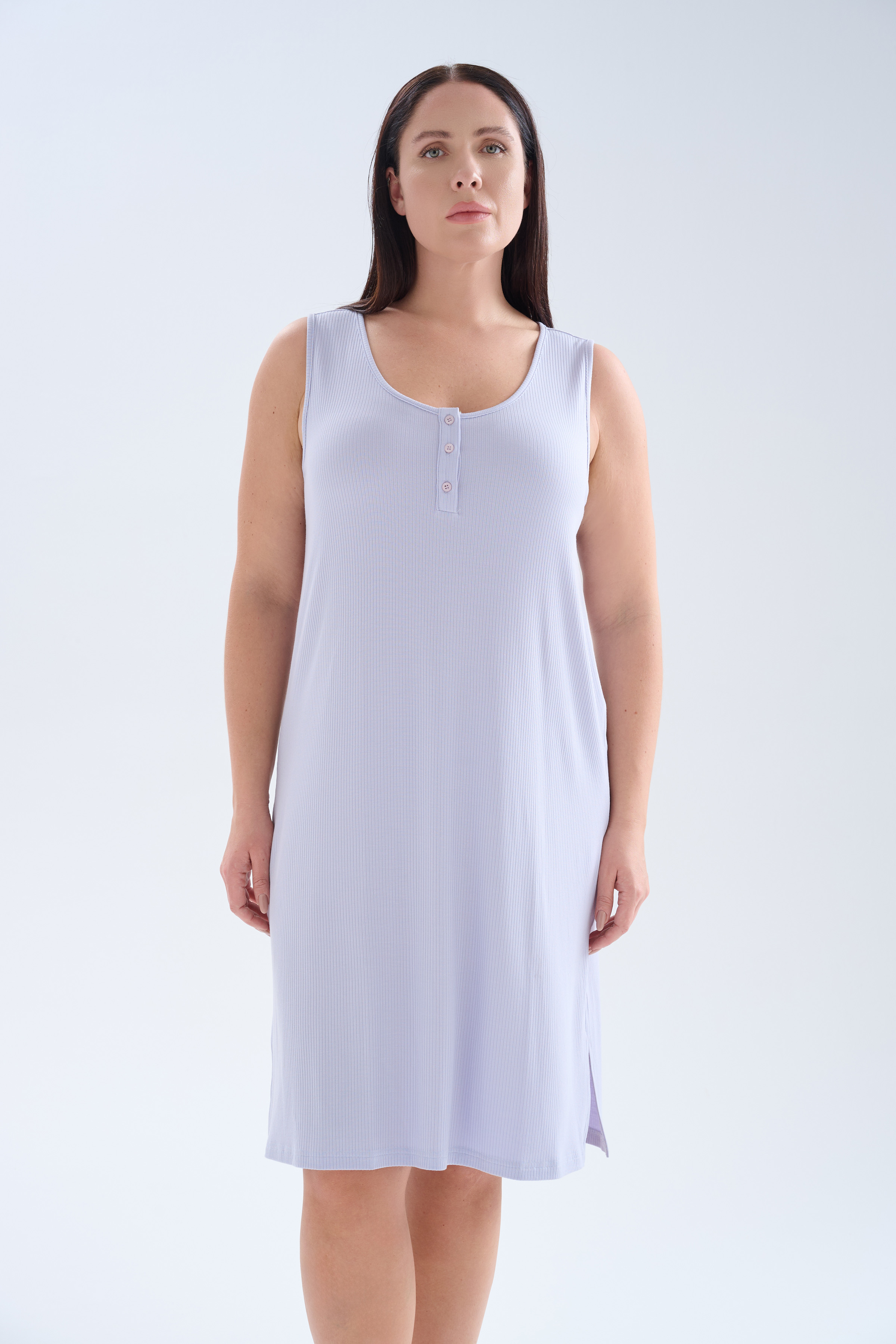 Kadın Plus Size Modal Kaşkorse Kolsuz Yırtmaçlı Gecelik