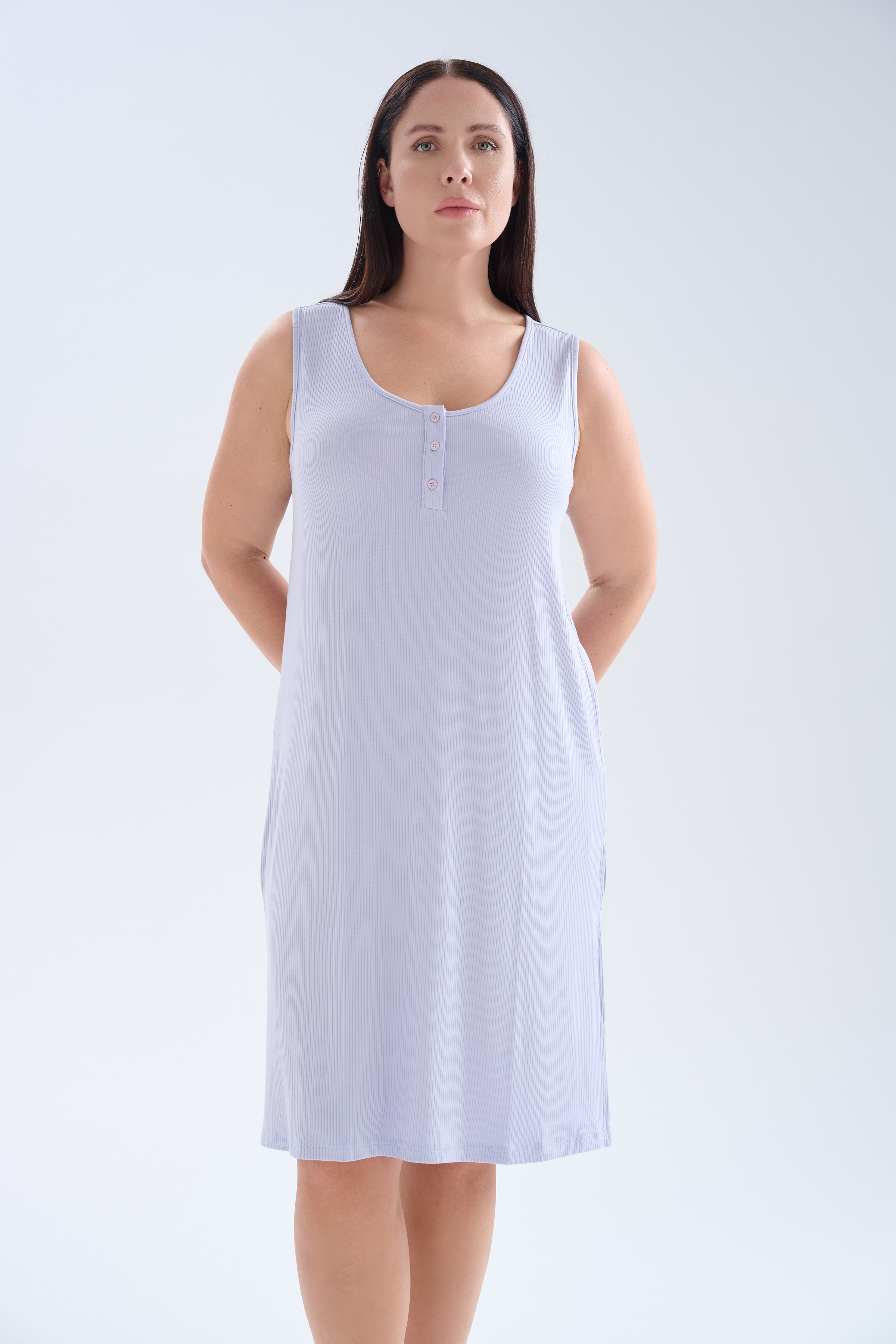 Kadın Plus Size Modal Kaşkorse Kolsuz Yırtmaçlı Gecelik