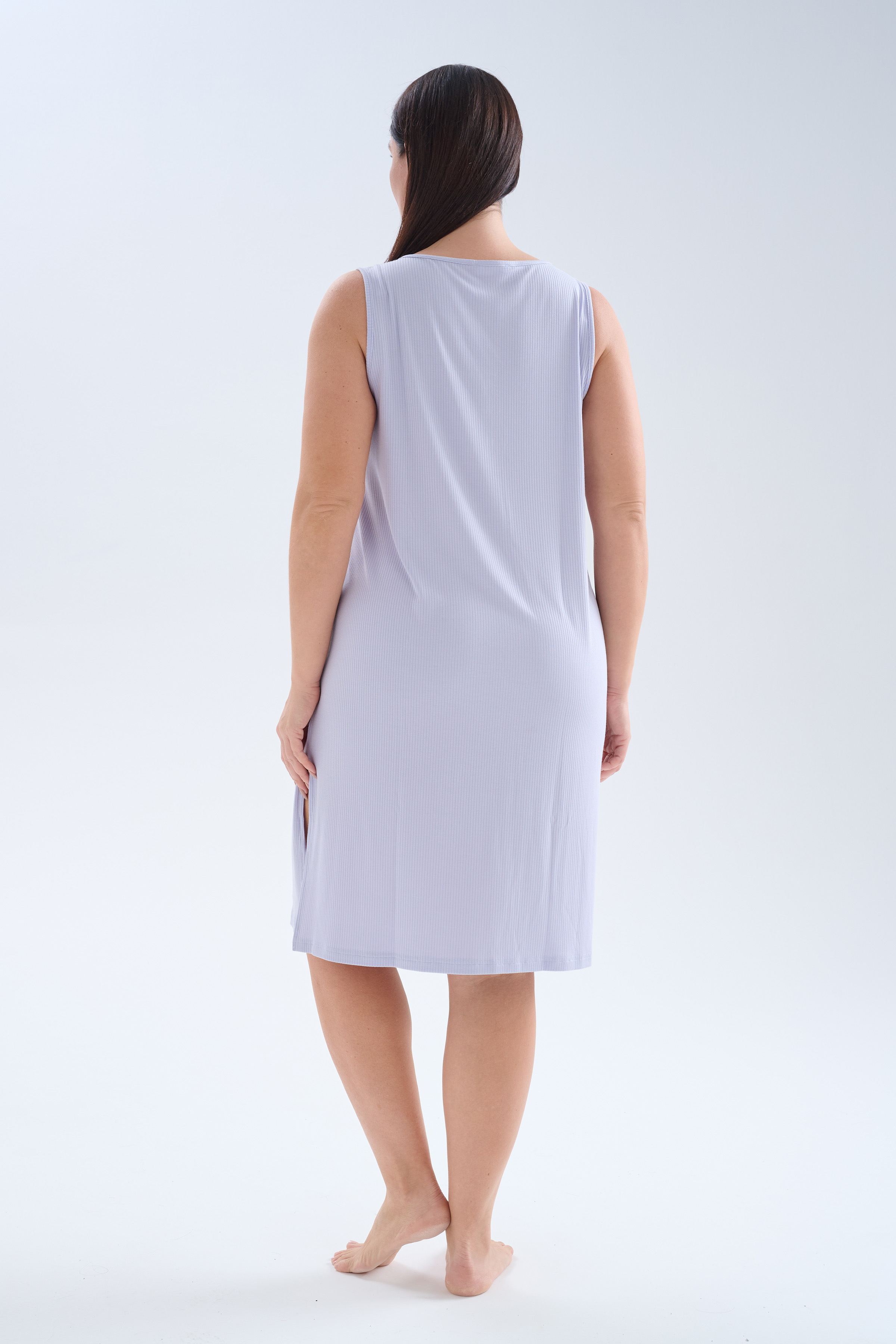 Kadın Plus Size Modal Kaşkorse Kolsuz Yırtmaçlı Gecelik