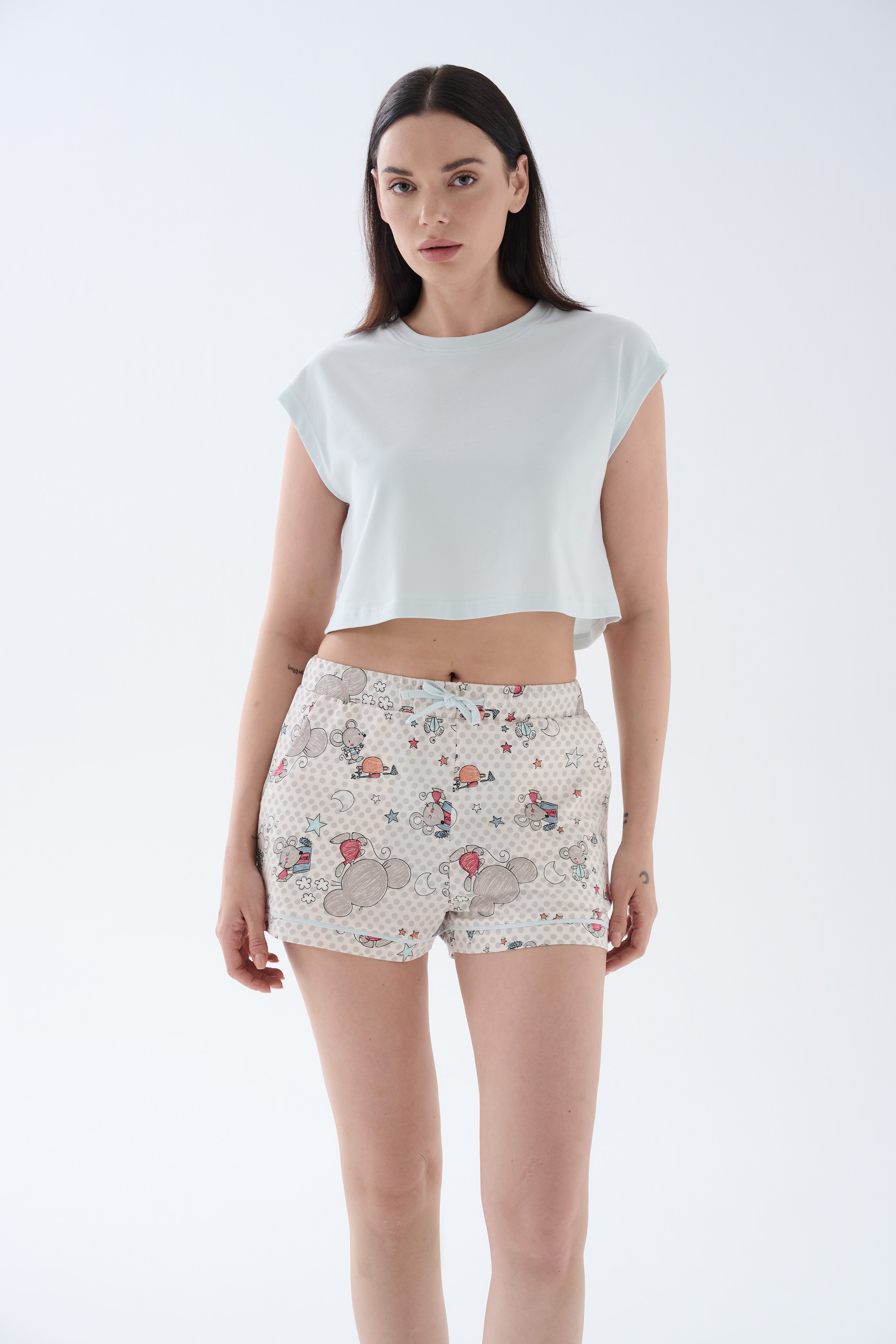 Kadın Pamuklu Cepli Şort Pijama Altı