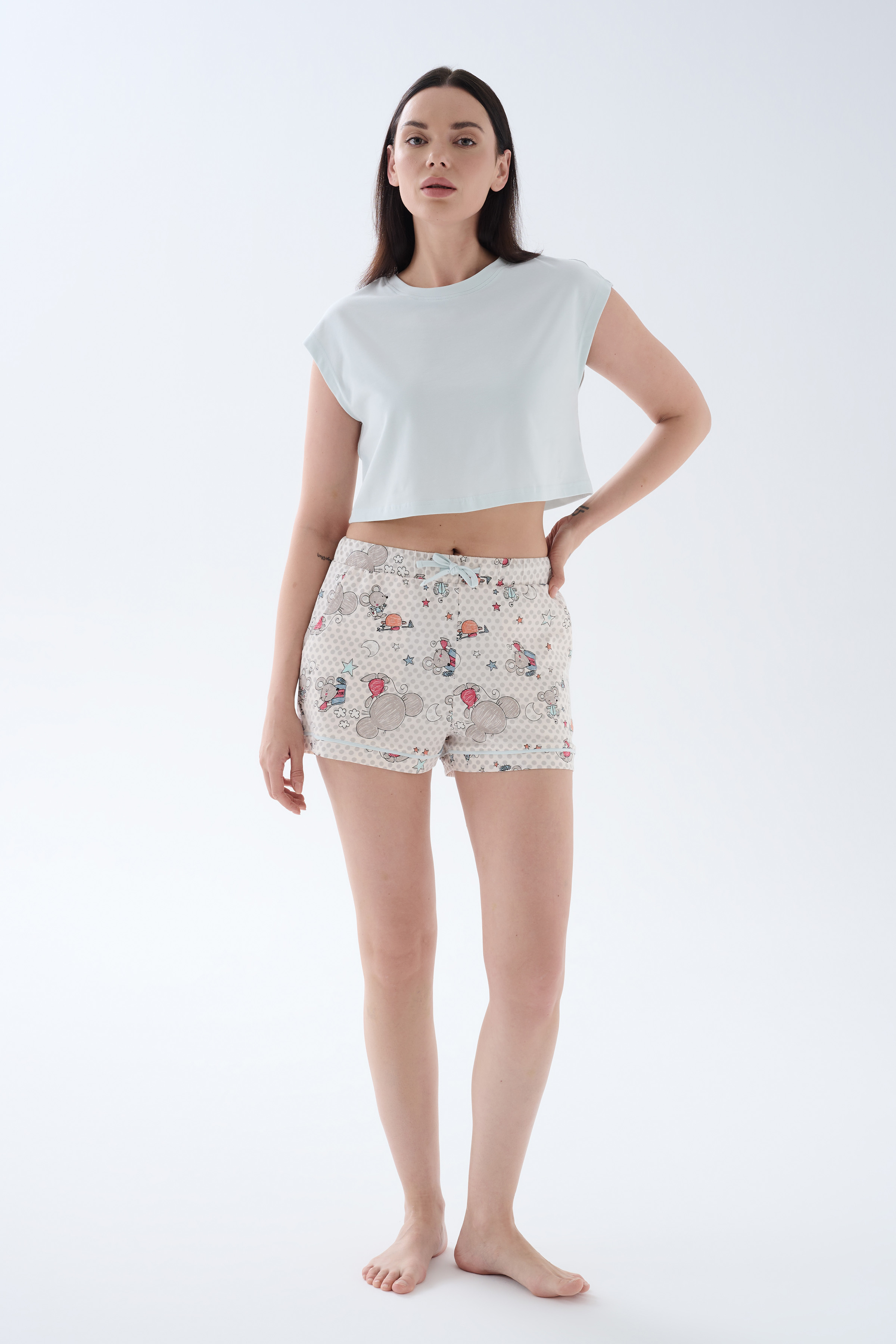 Kadın Pamuklu Kısa Kollu Pijama Üstü