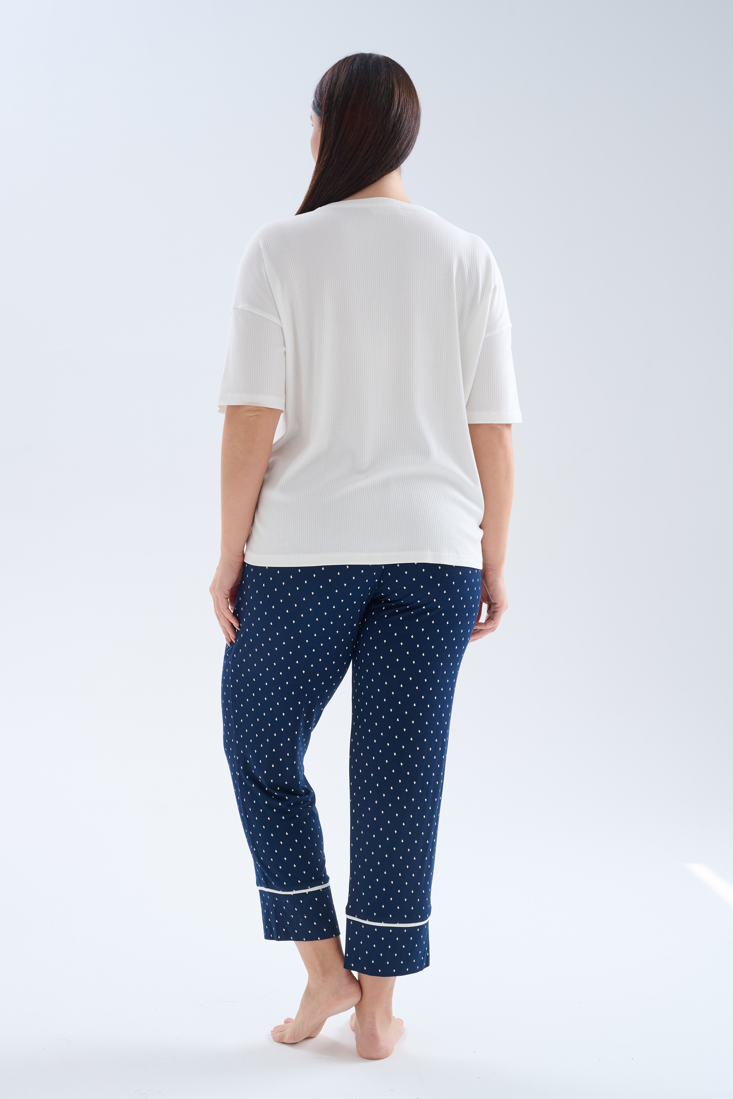 Kadın Plus Size Modal Kaşkorse Kısa Kollu Uzun Pijama Takımı	