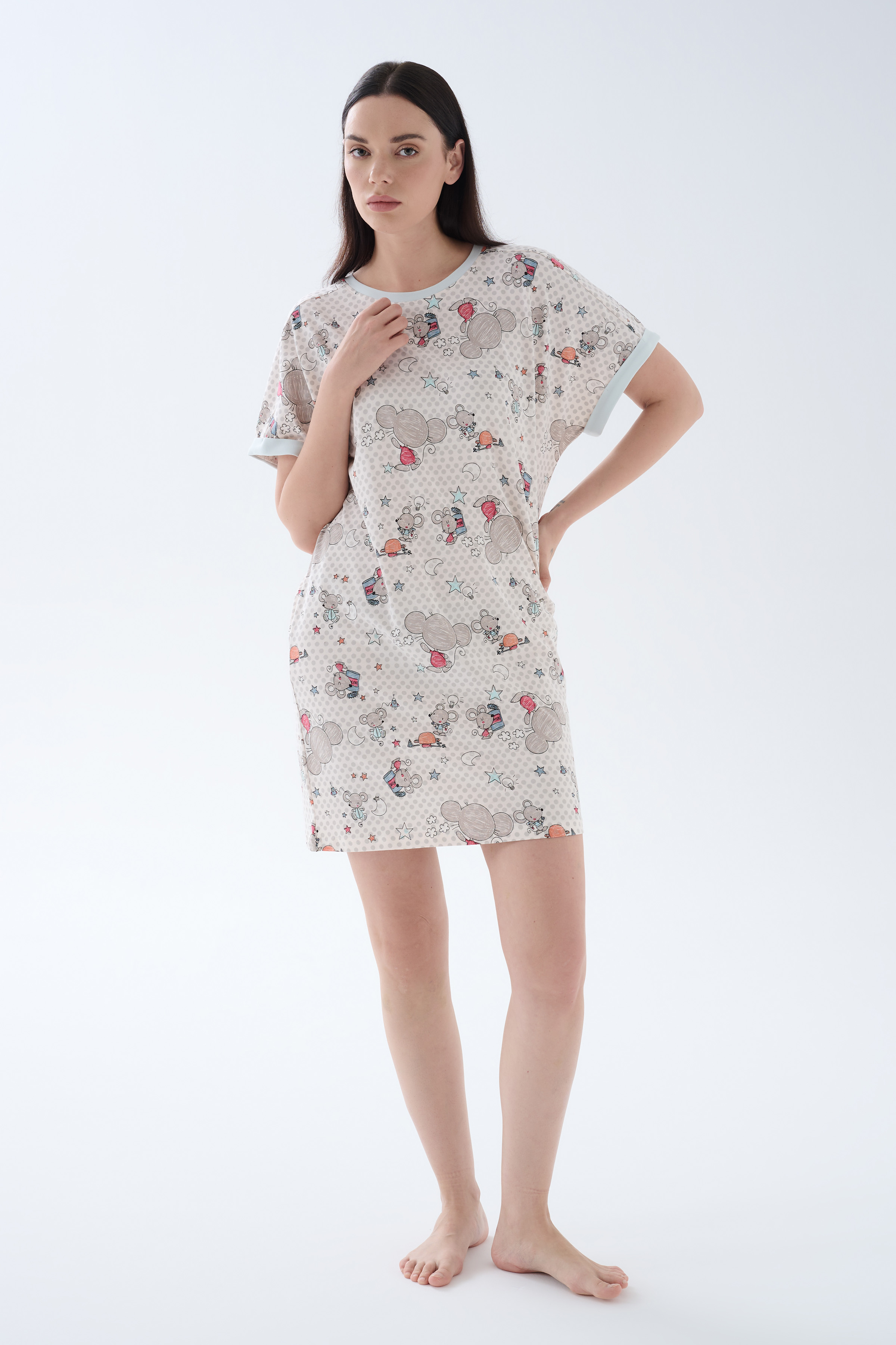 Kadın Pamuklu Kısa Kollu Gecelik
