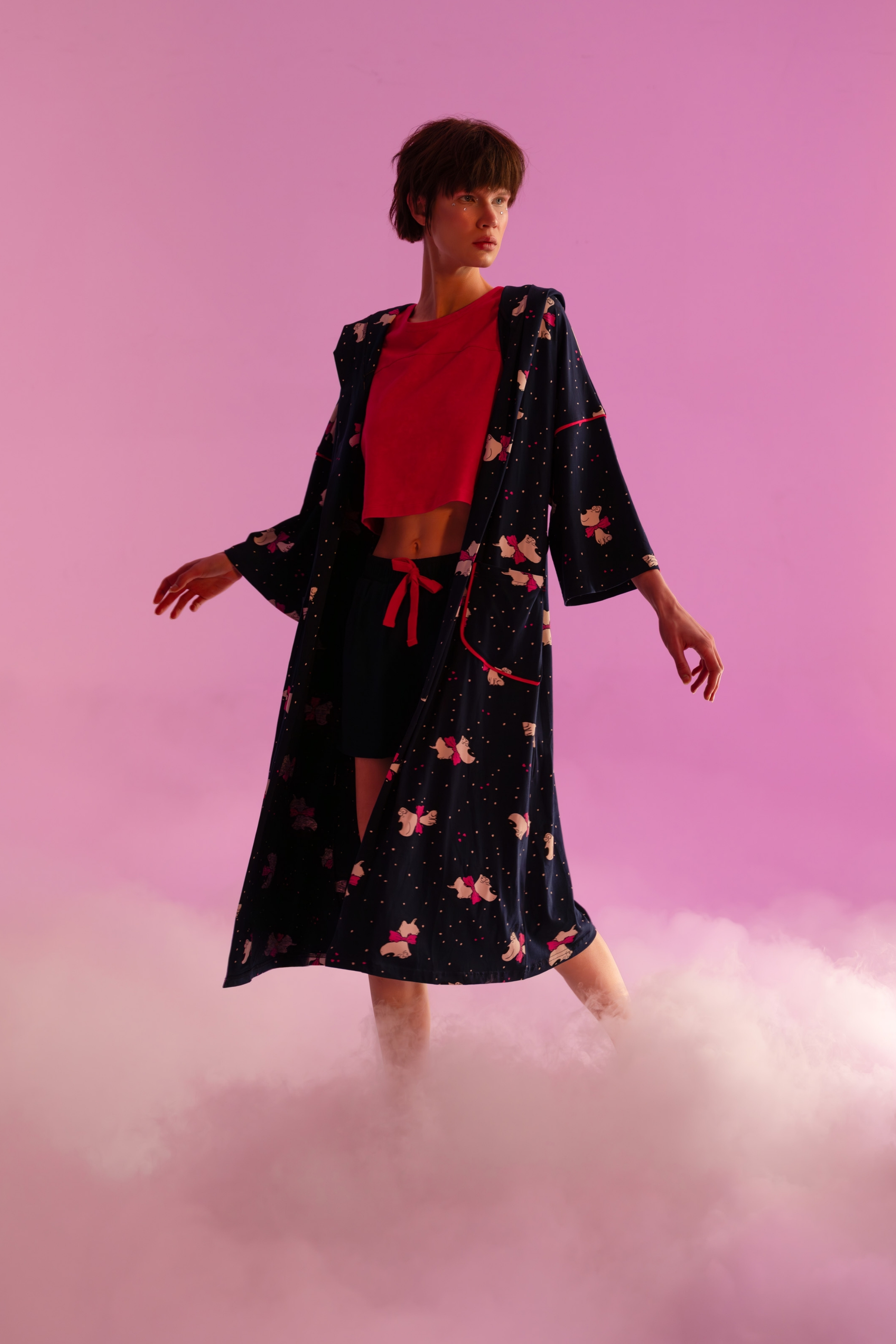 Kadın Pamuklu Cep Detaylı Kapüşonlu Sabahlık