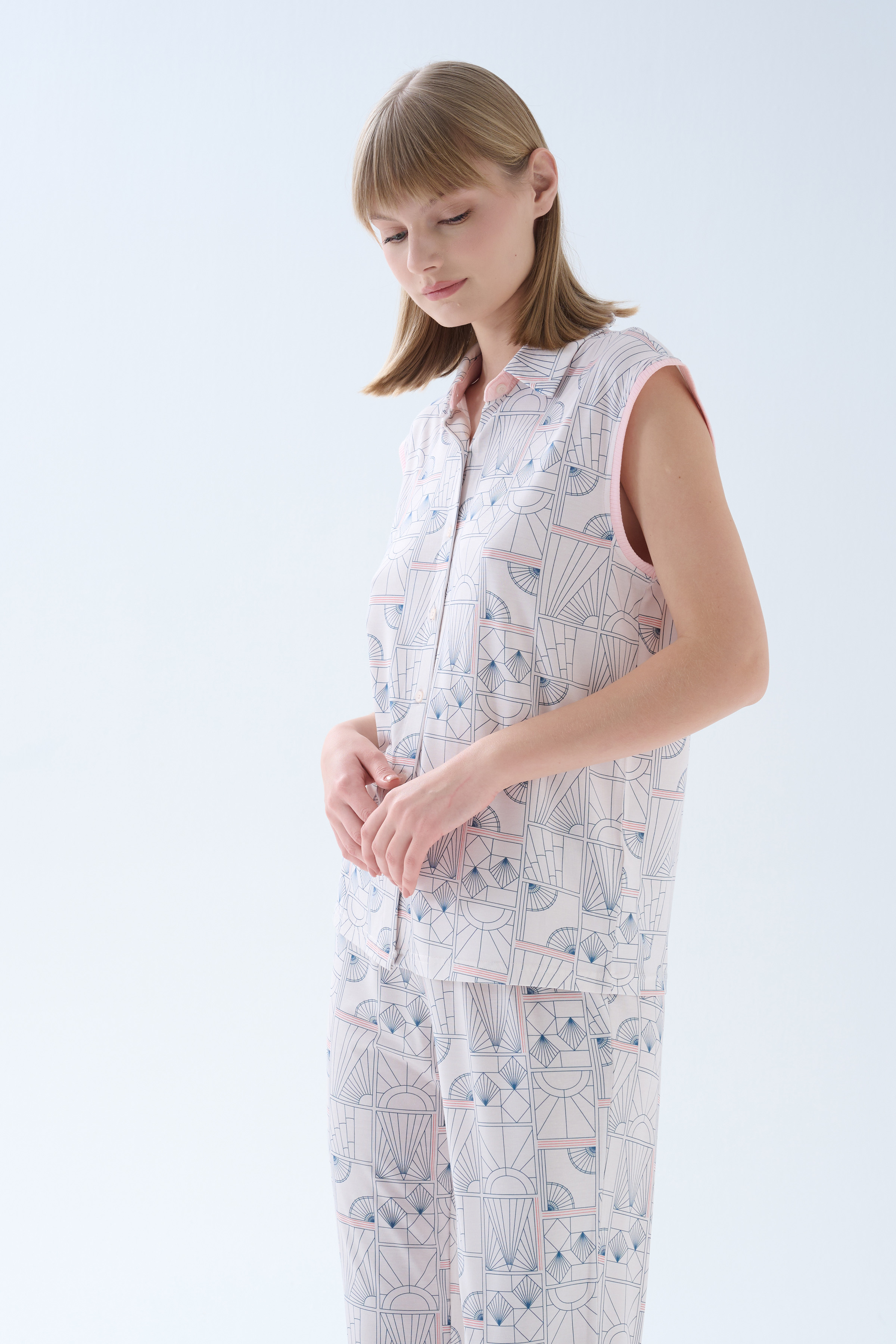 Kadın Viskoz Kolsuz Gömlek Pijama Üstü