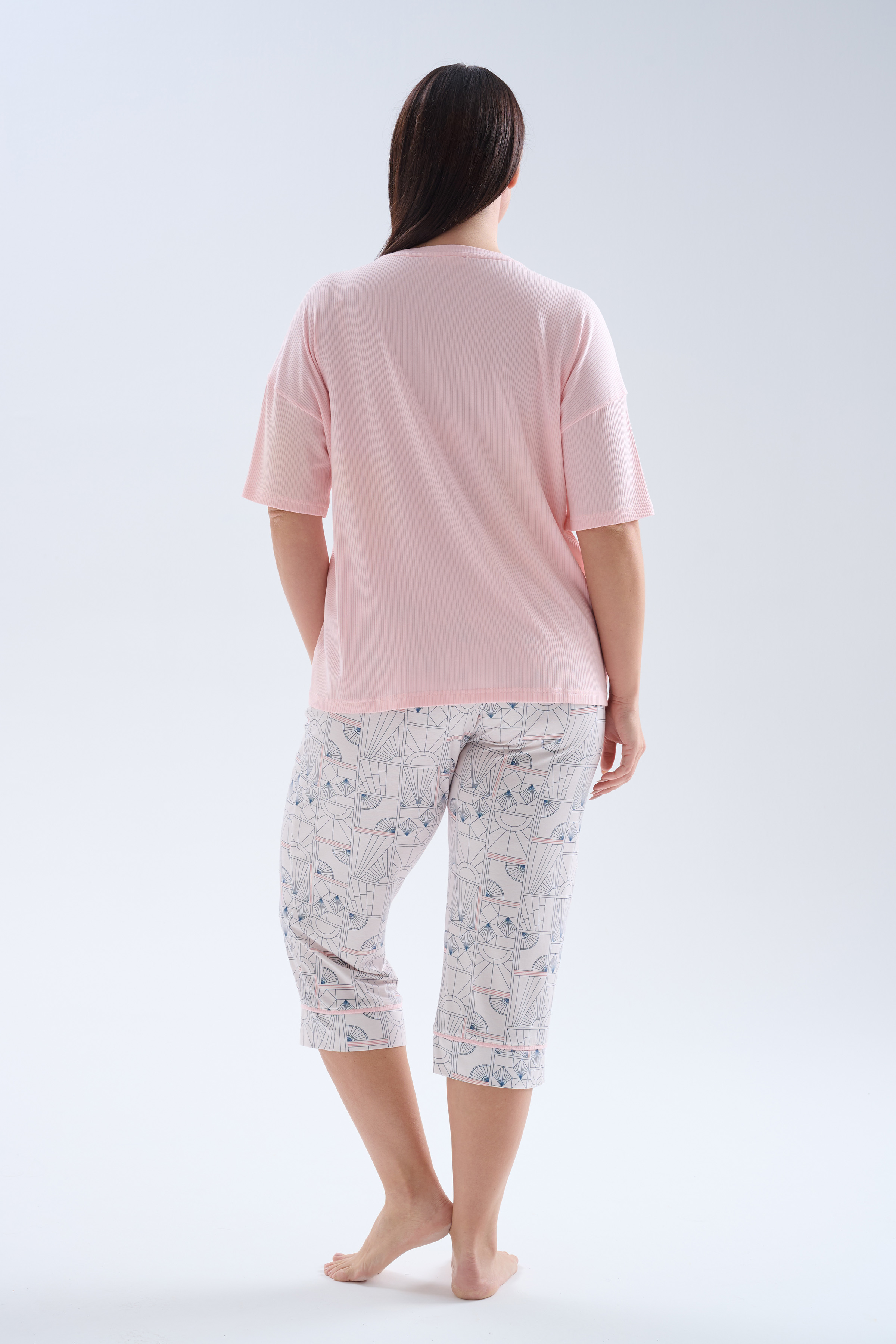 Kadın Plus Size Modal Kaşkorse Kısa Kollukapri Pijama Takımı	