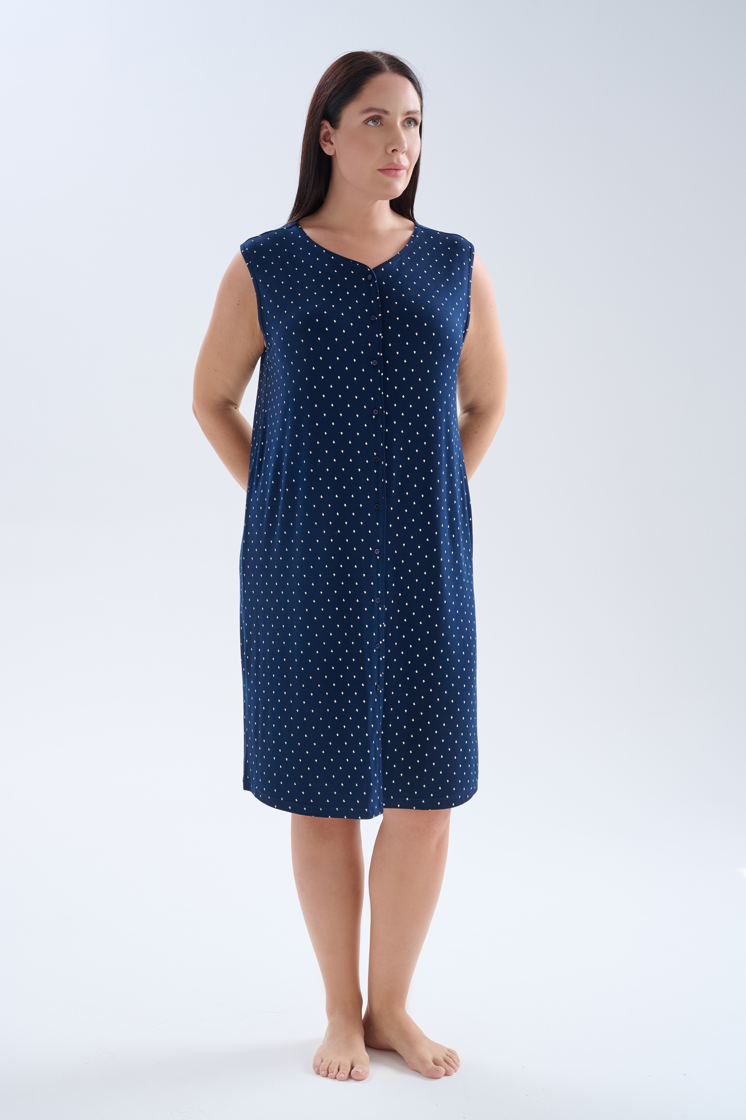 Kadın Plus Size Viskoz Kolsuz V Yaka Gecelik