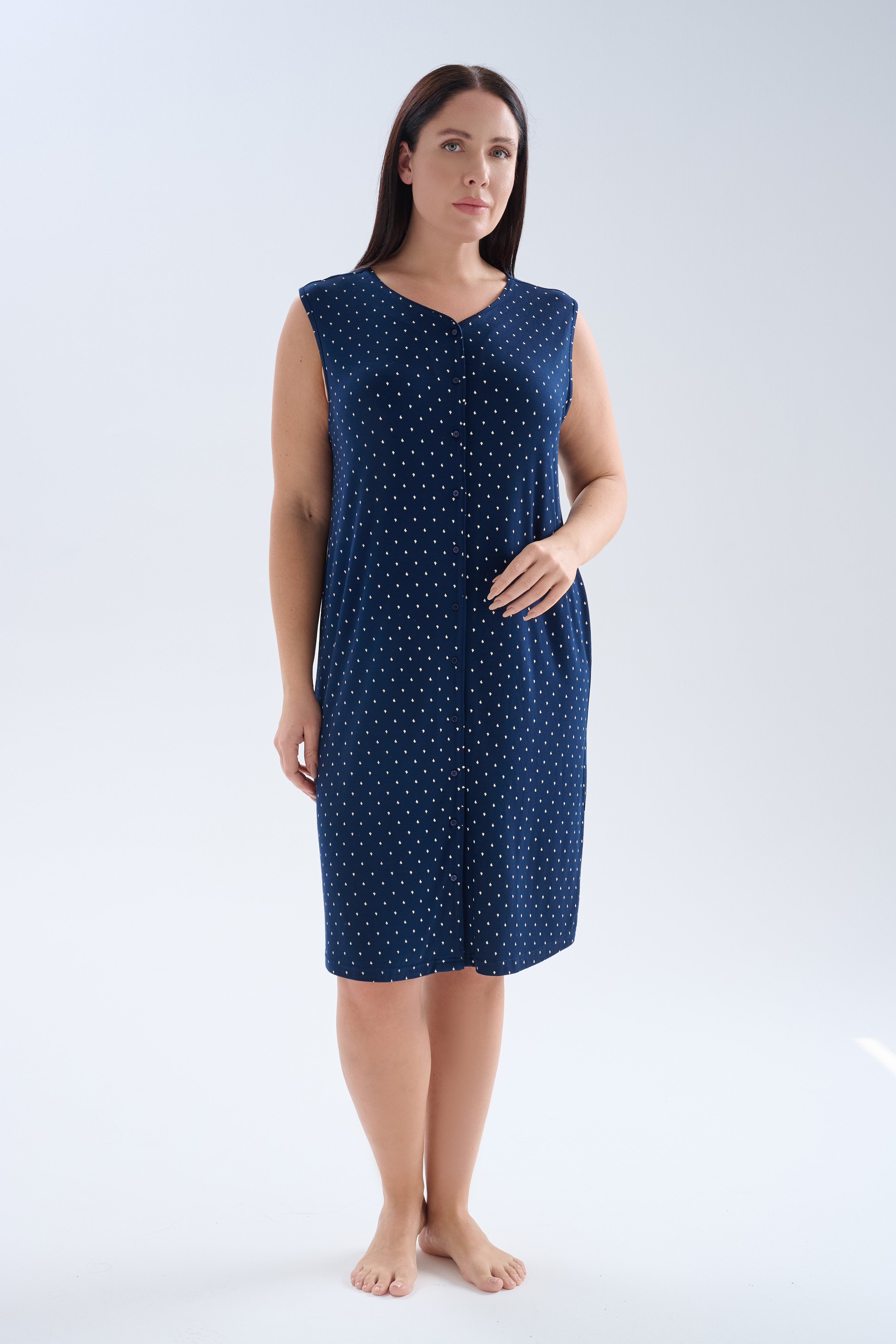 Kadın Plus Size Viskoz Kolsuz V Yaka Gecelik