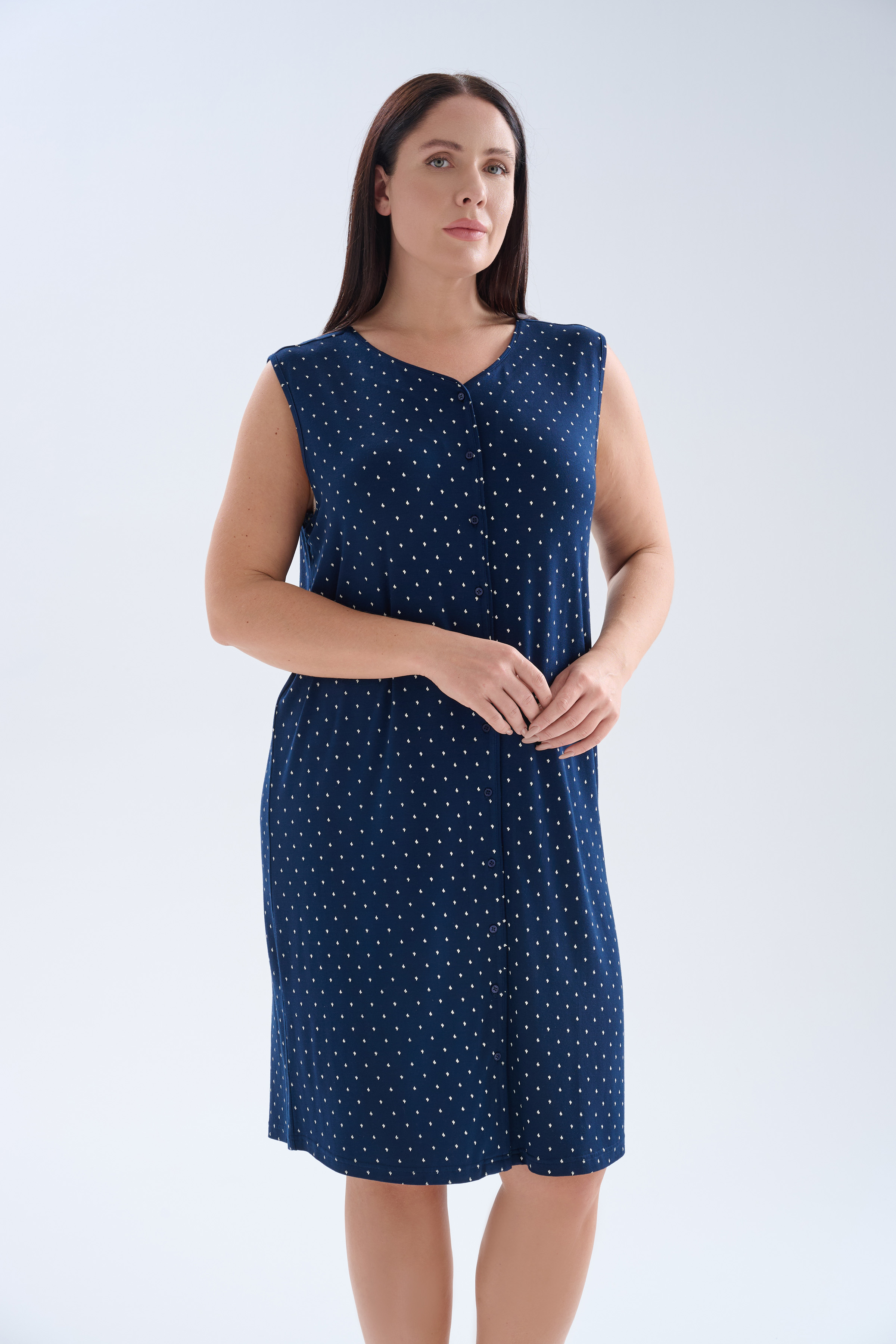 Kadın Plus Size Viskoz Kolsuz V Yaka Gecelik