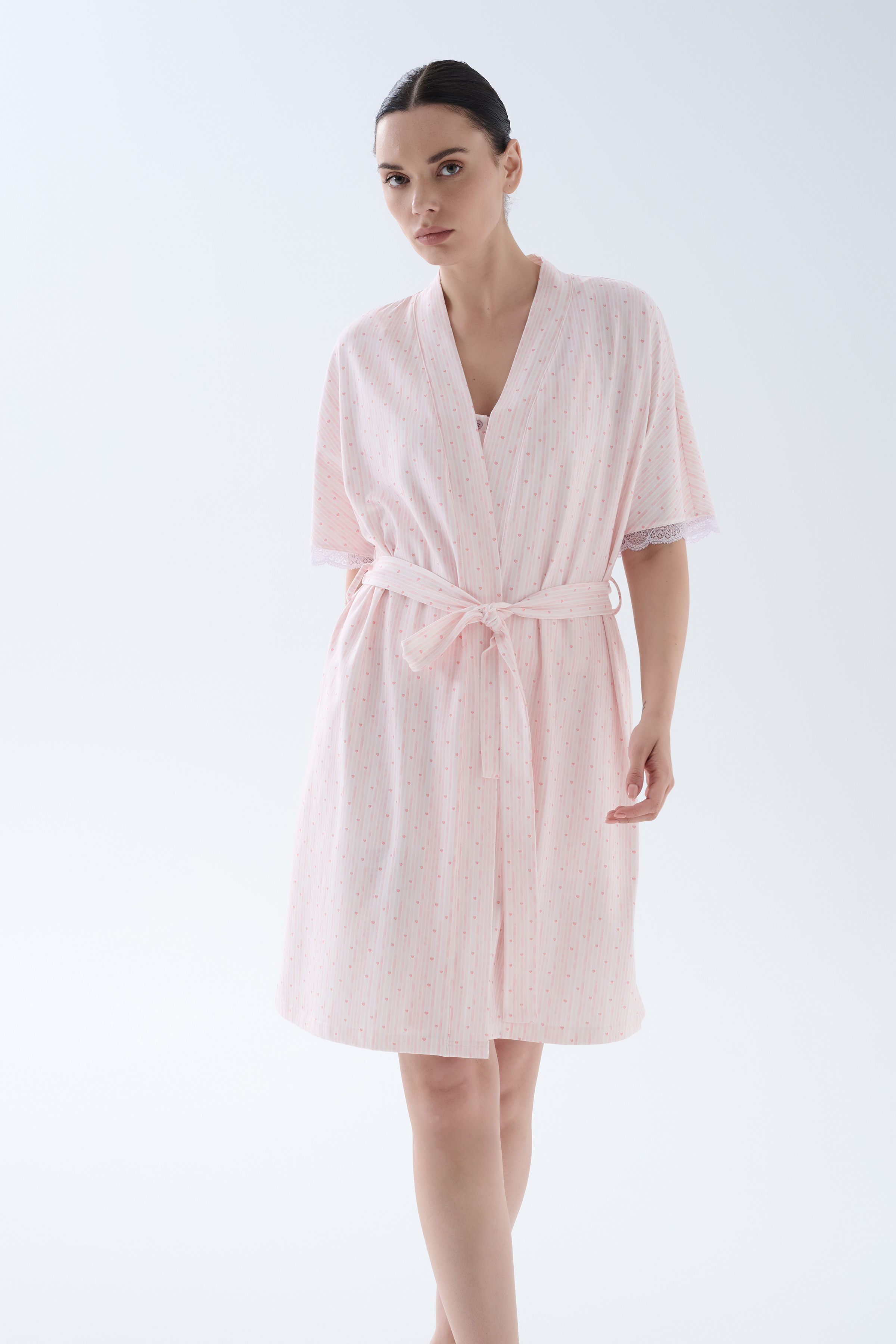 Kadın Pamuklu Dantel Detaylı Sabahlık