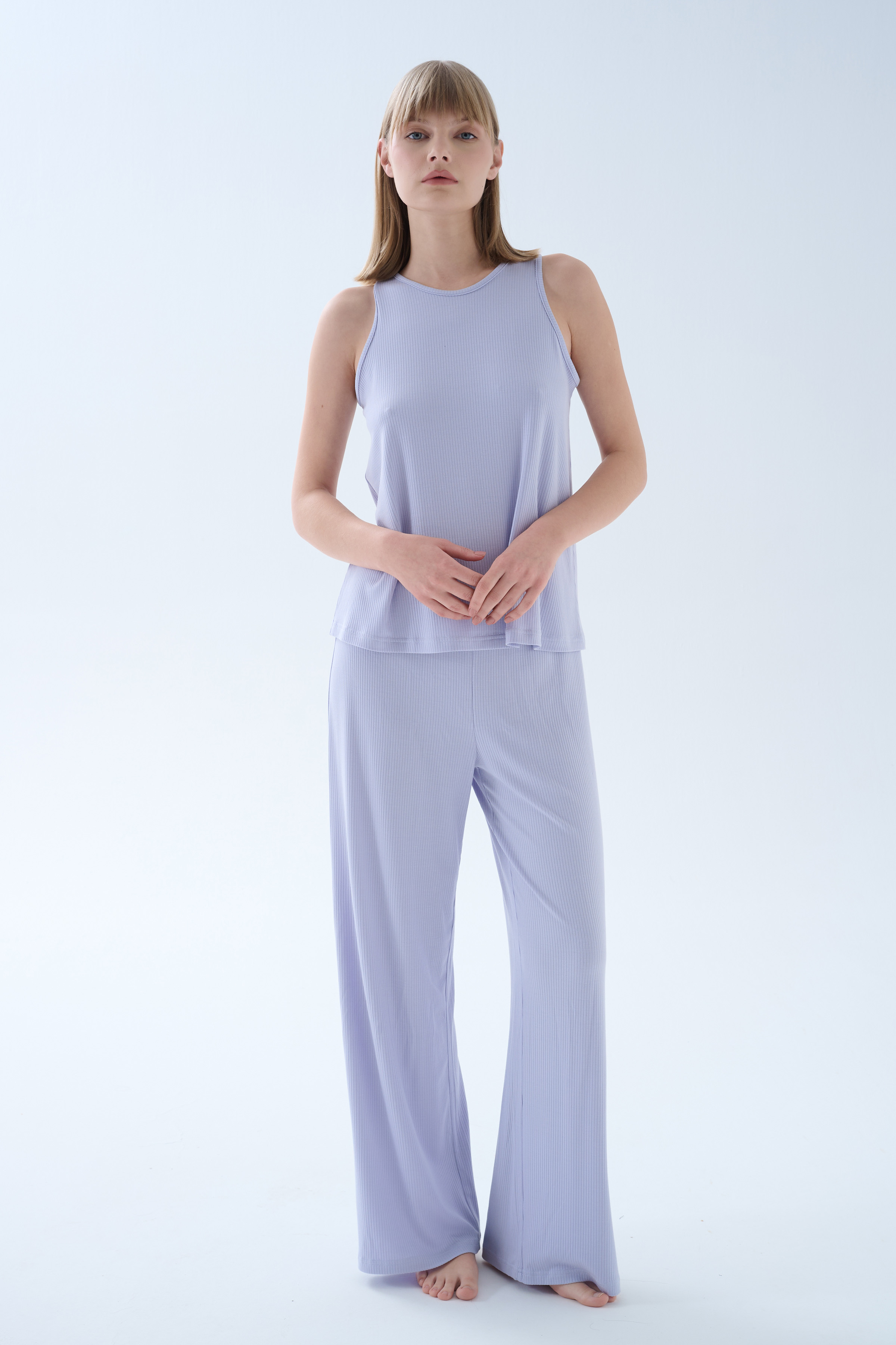 Kadın Modal Kaşkorse Atletli Midi Pijama Takımı