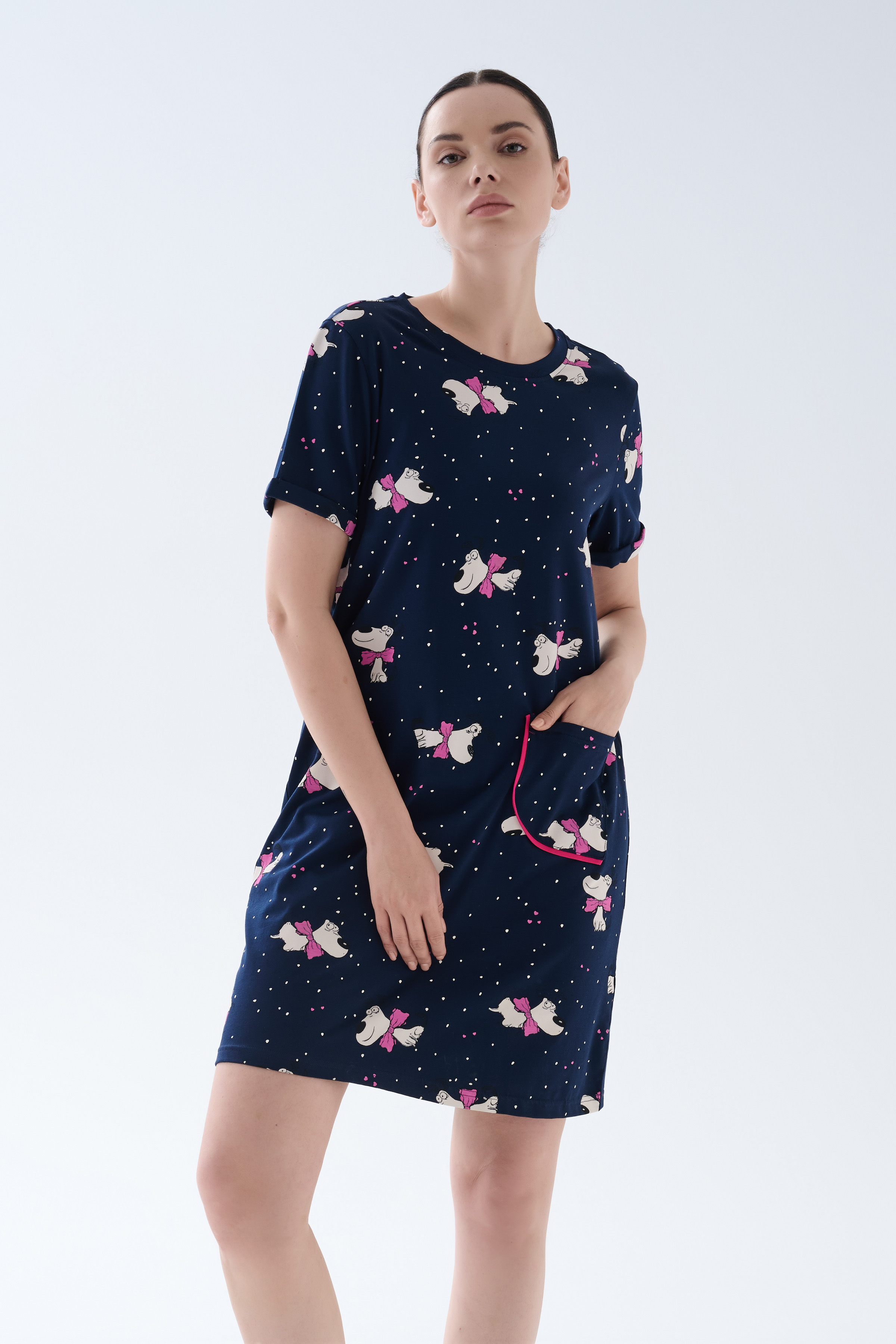 Kadın Pamuklu Kısa Kollu Cepli Gecelik