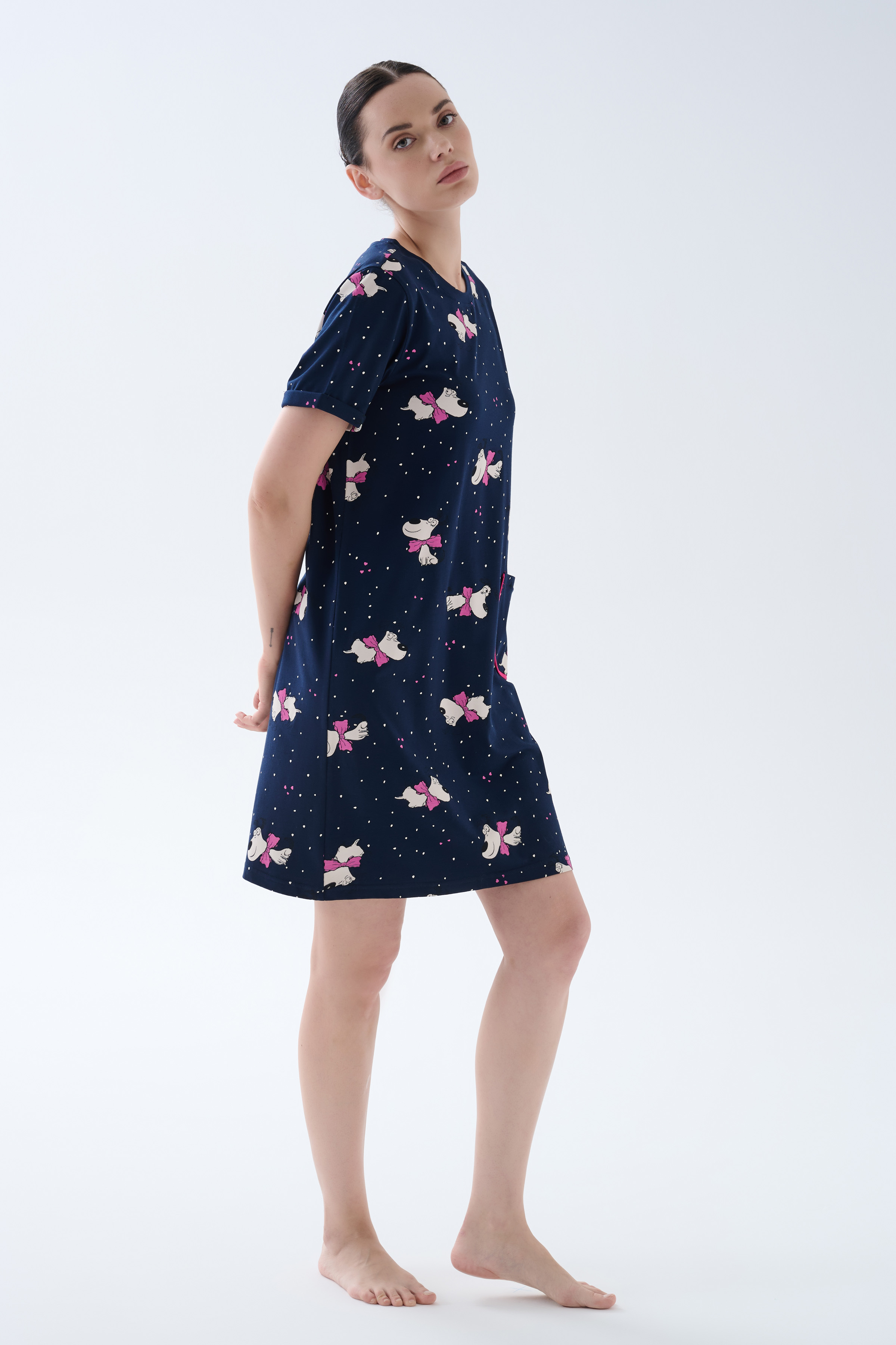 Kadın Pamuklu Kısa Kollu Cepli Gecelik