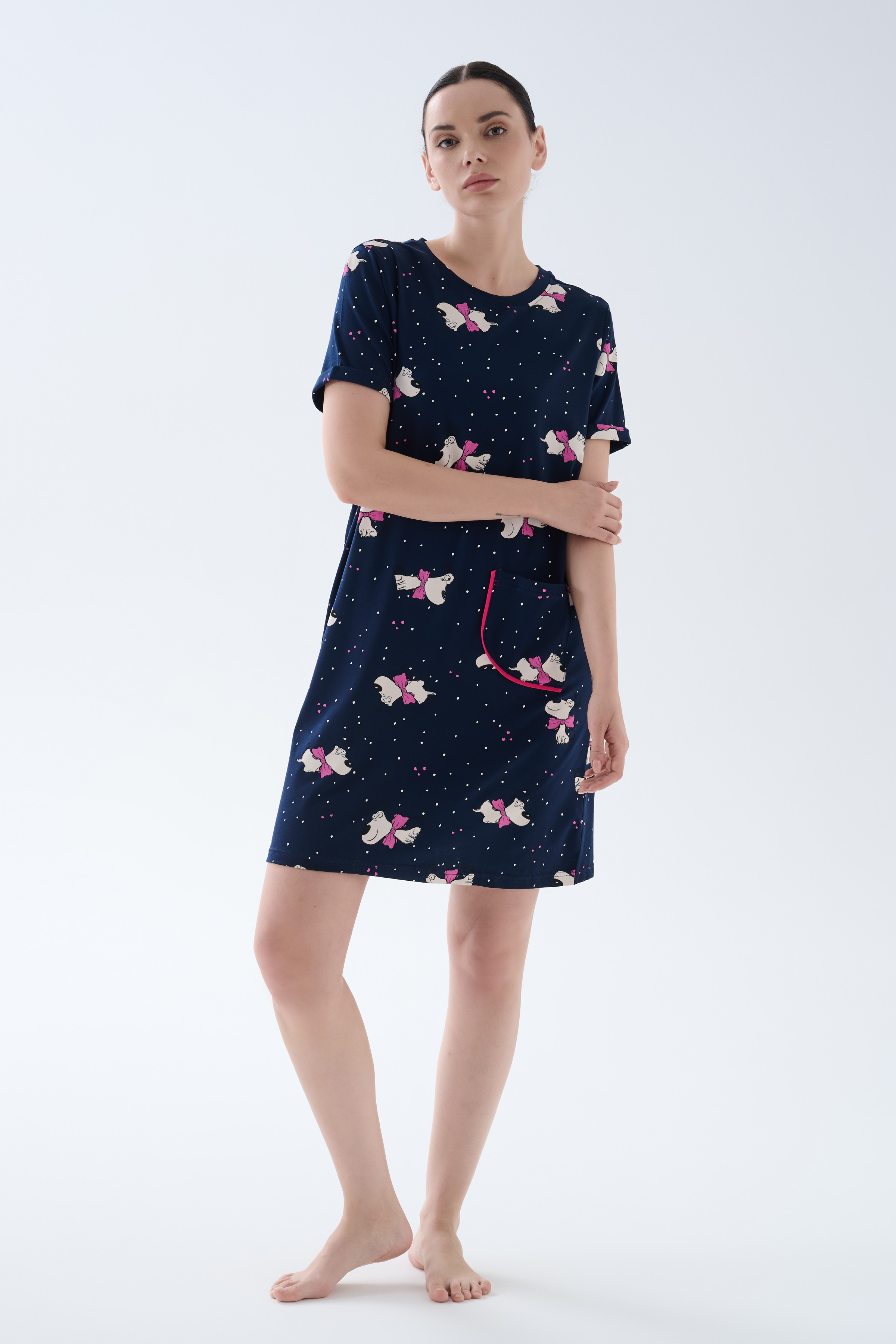 Kadın Pamuklu Kısa Kollu Cepli Gecelik