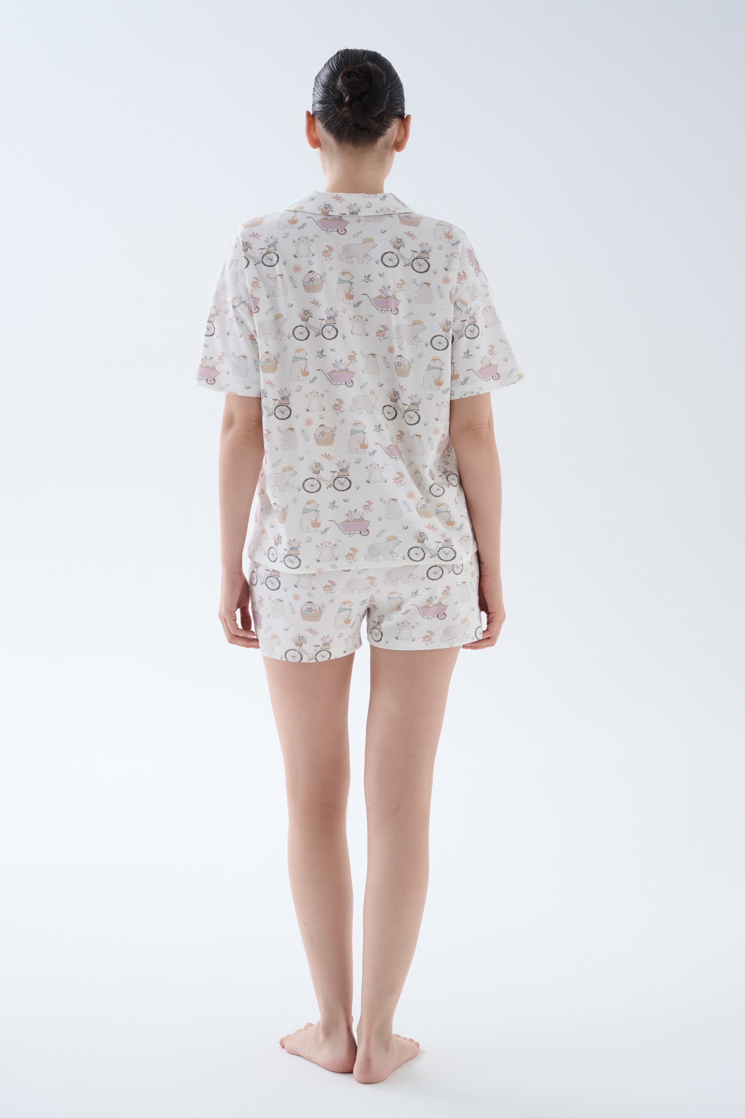Kadın Pamuklu Kısa Kollu Gömlek Pijama Üstü