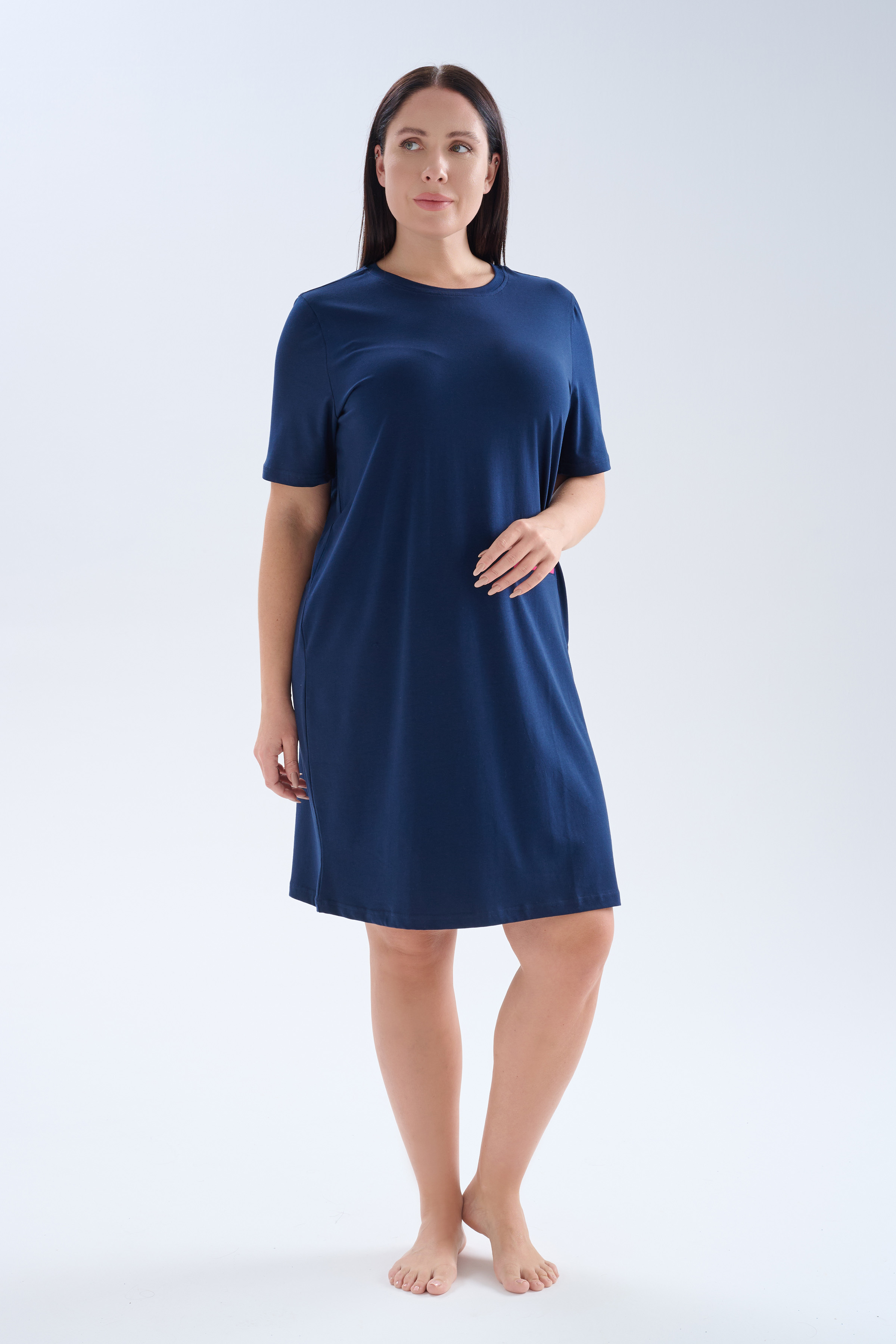 Kadın Plus Size Pamuklu Kısa Kollu Gecelik