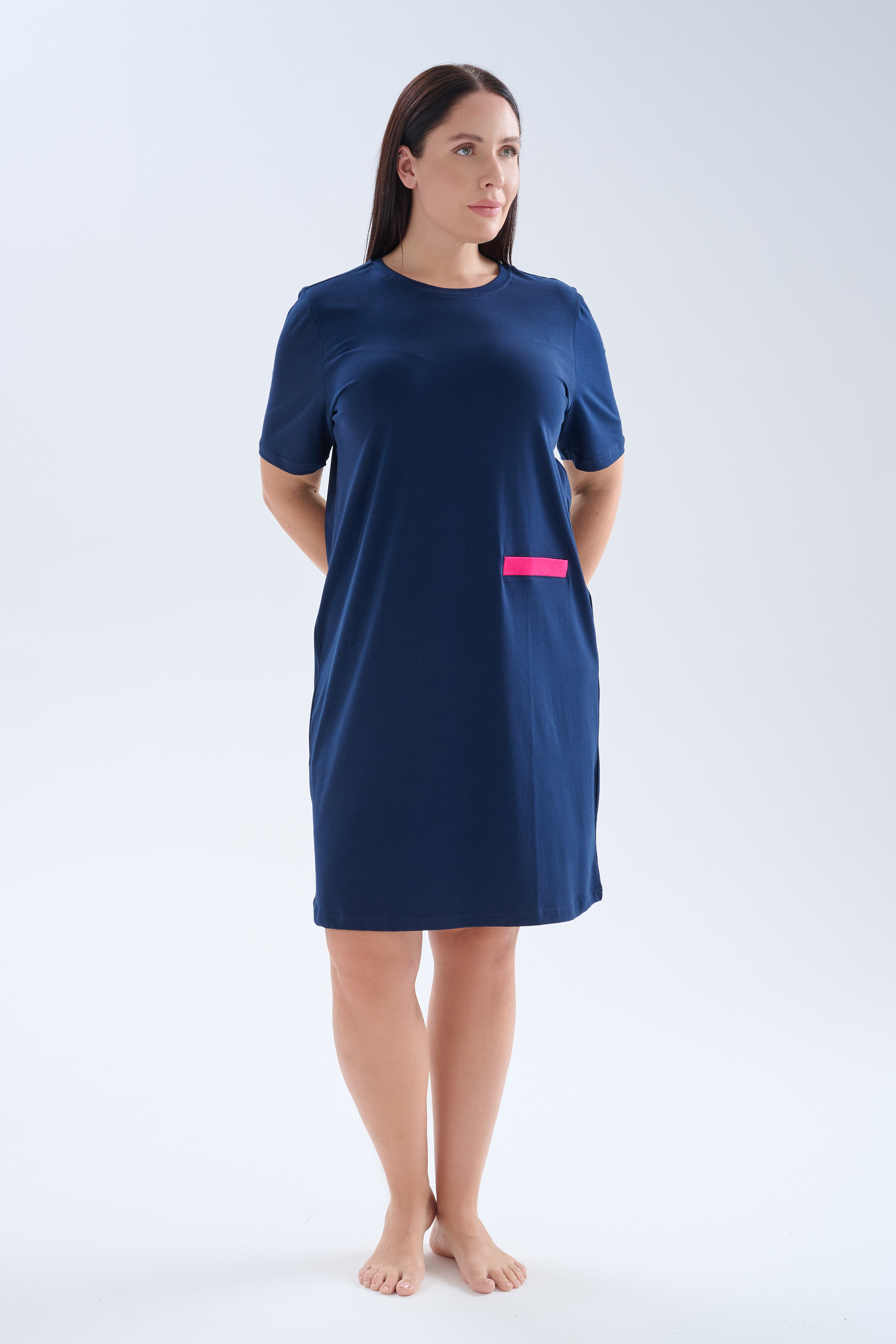 Kadın Plus Size Pamuklu Kısa Kollu Gecelik