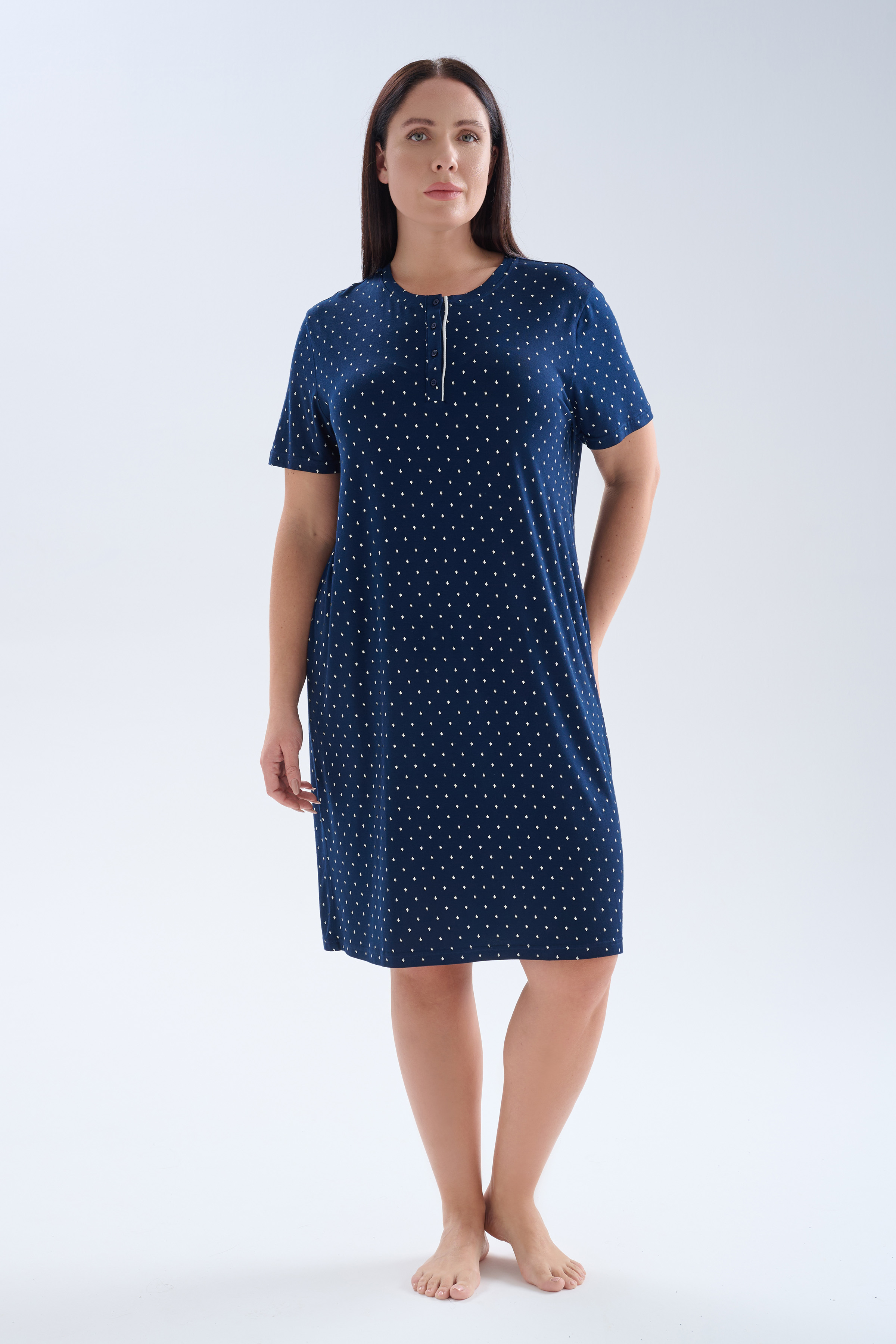 Kadın Plus Size Viskoz Kısa Kollu Patlı Gecelik