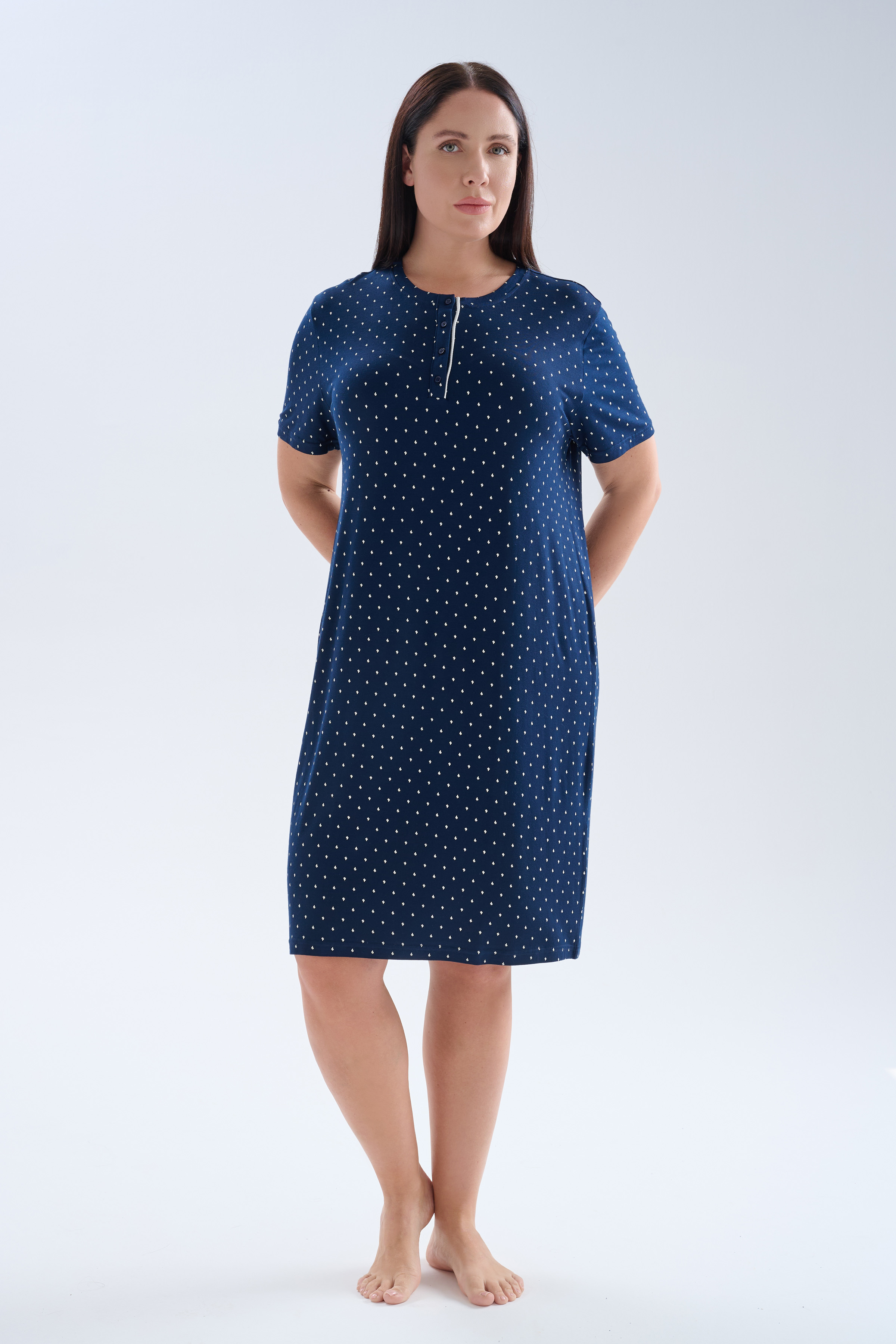 Kadın Plus Size Viskoz Kısa Kollu Patlı Gecelik