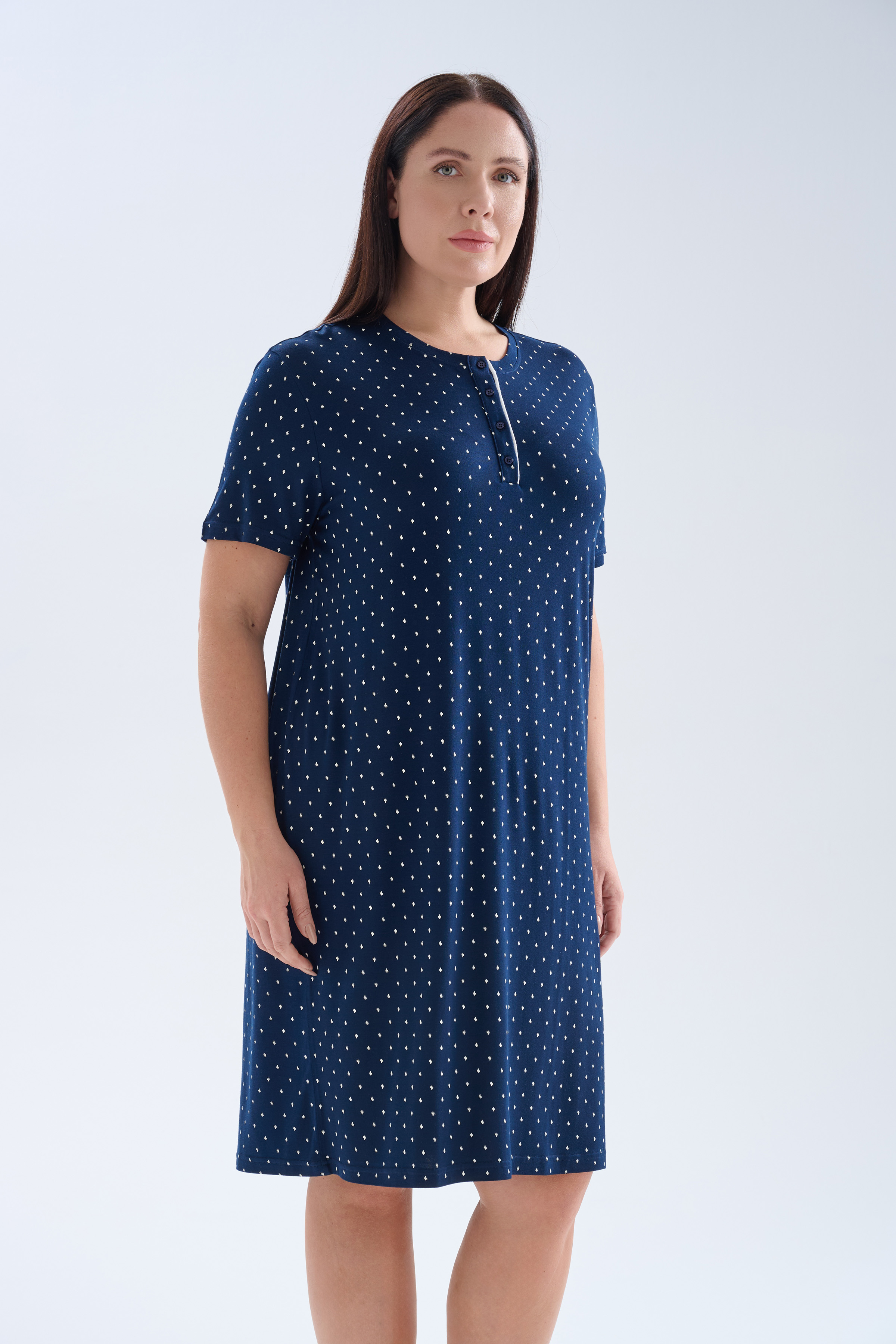 Kadın Plus Size Viskoz Kısa Kollu Patlı Gecelik