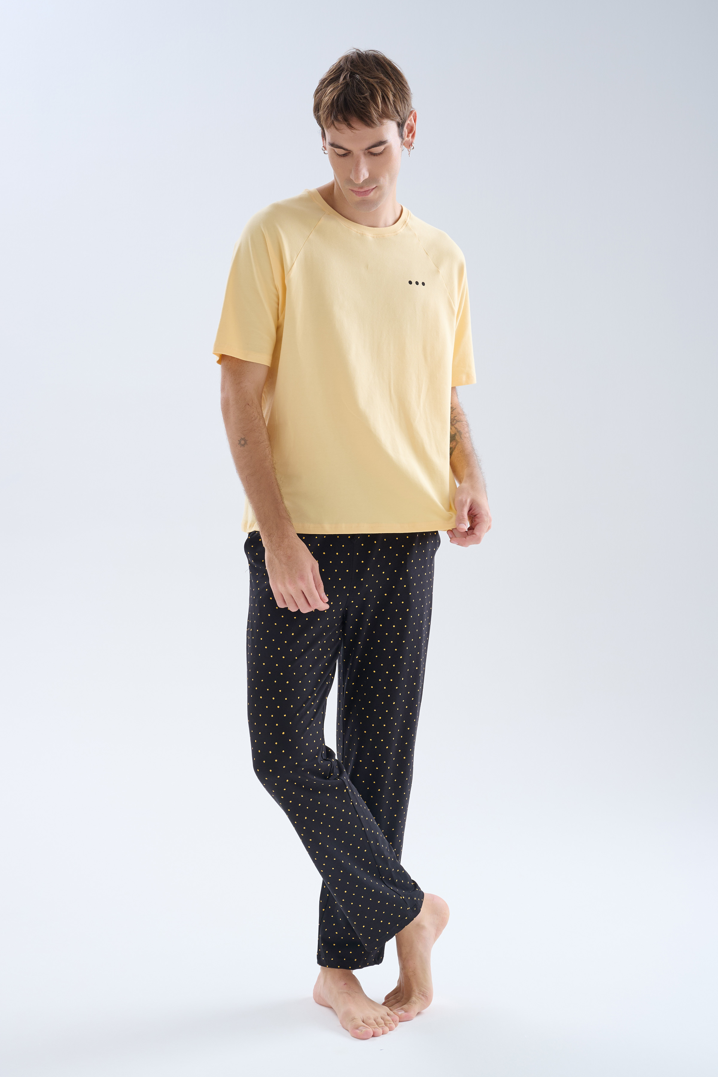 Erkek Pamuklu Kısa Kollu Uzun Pijama Takımı