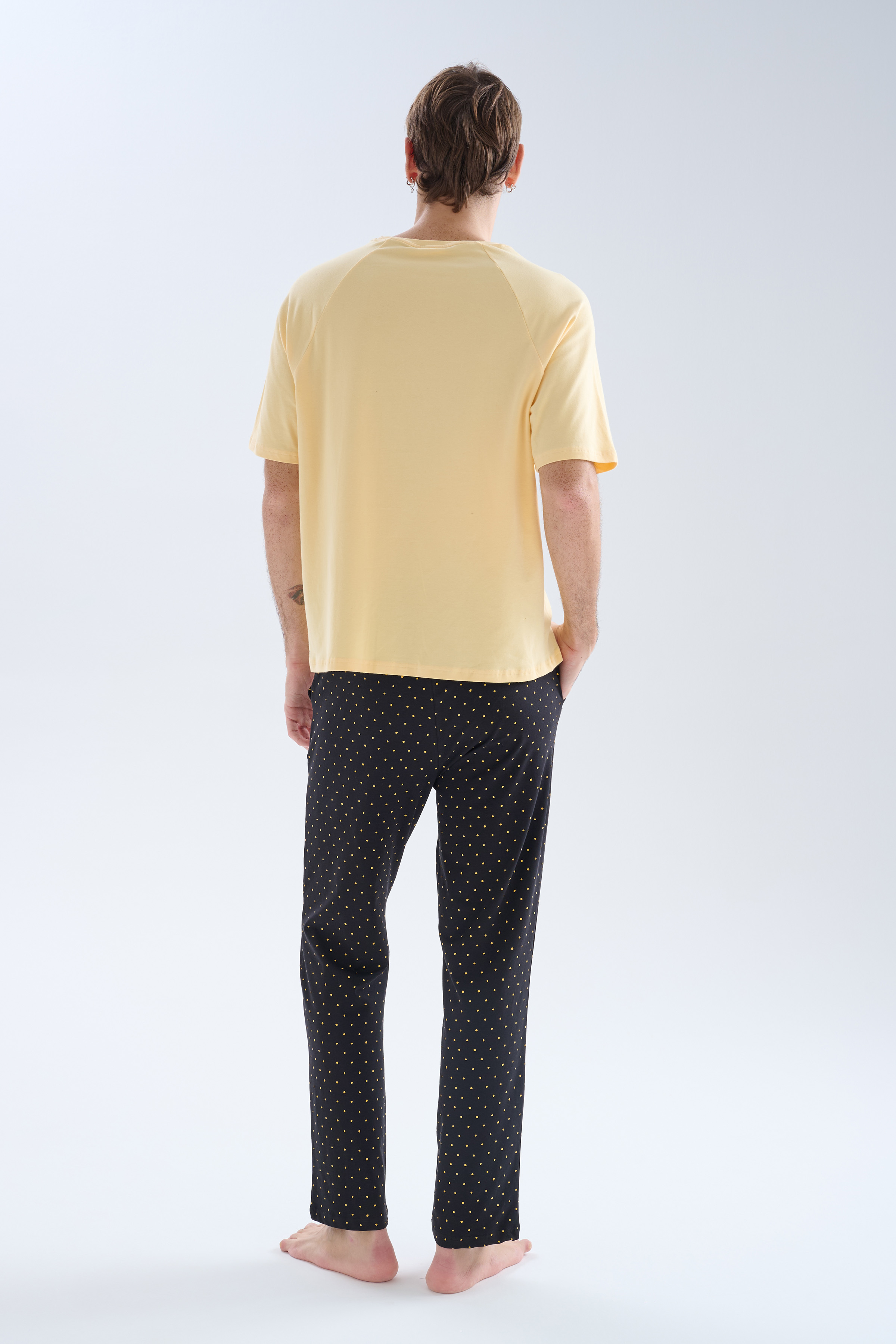 Erkek Pamuklu Kısa Kollu Uzun Pijama Takımı