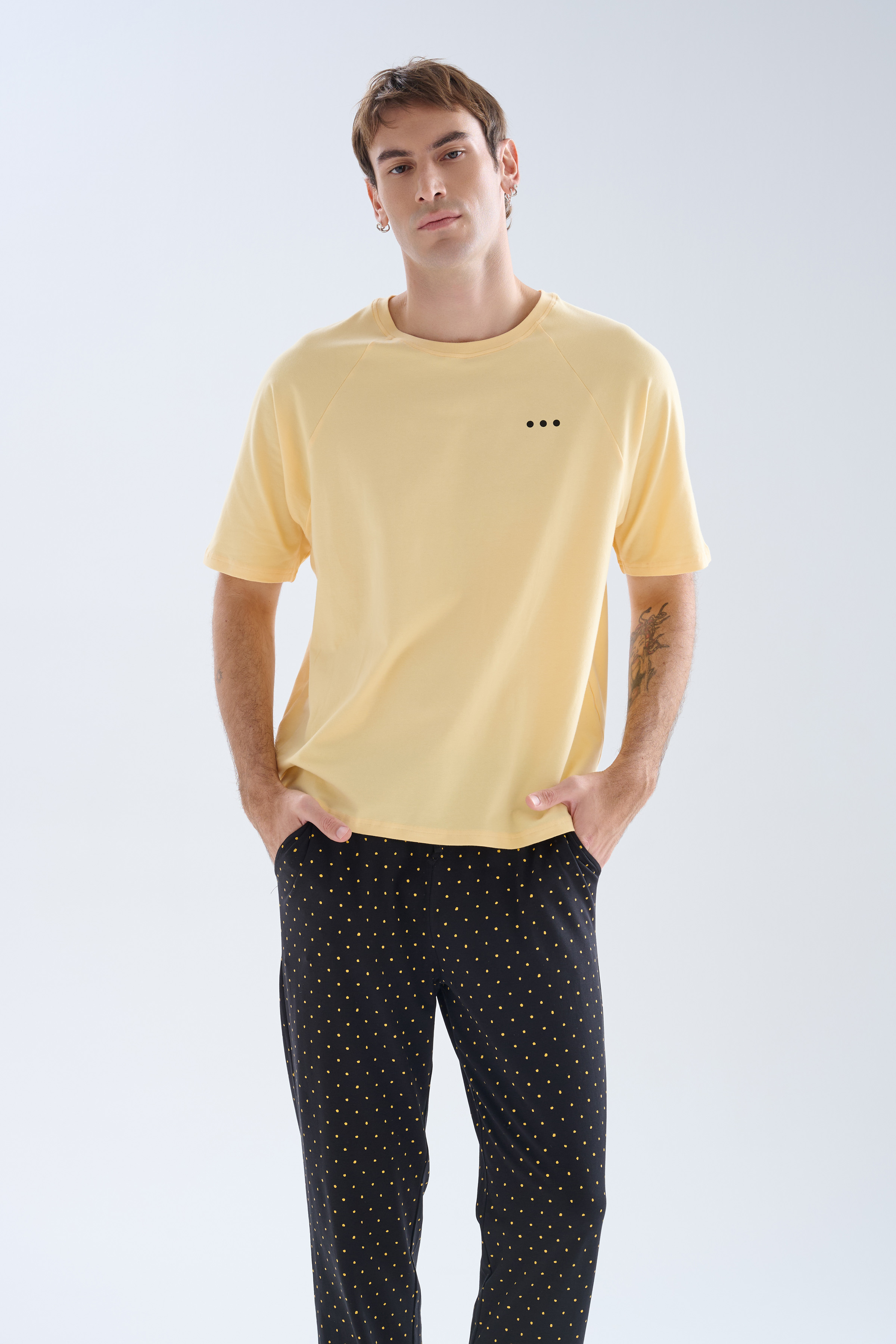 Erkek Pamuklu Kısa Kollu Uzun Pijama Takımı