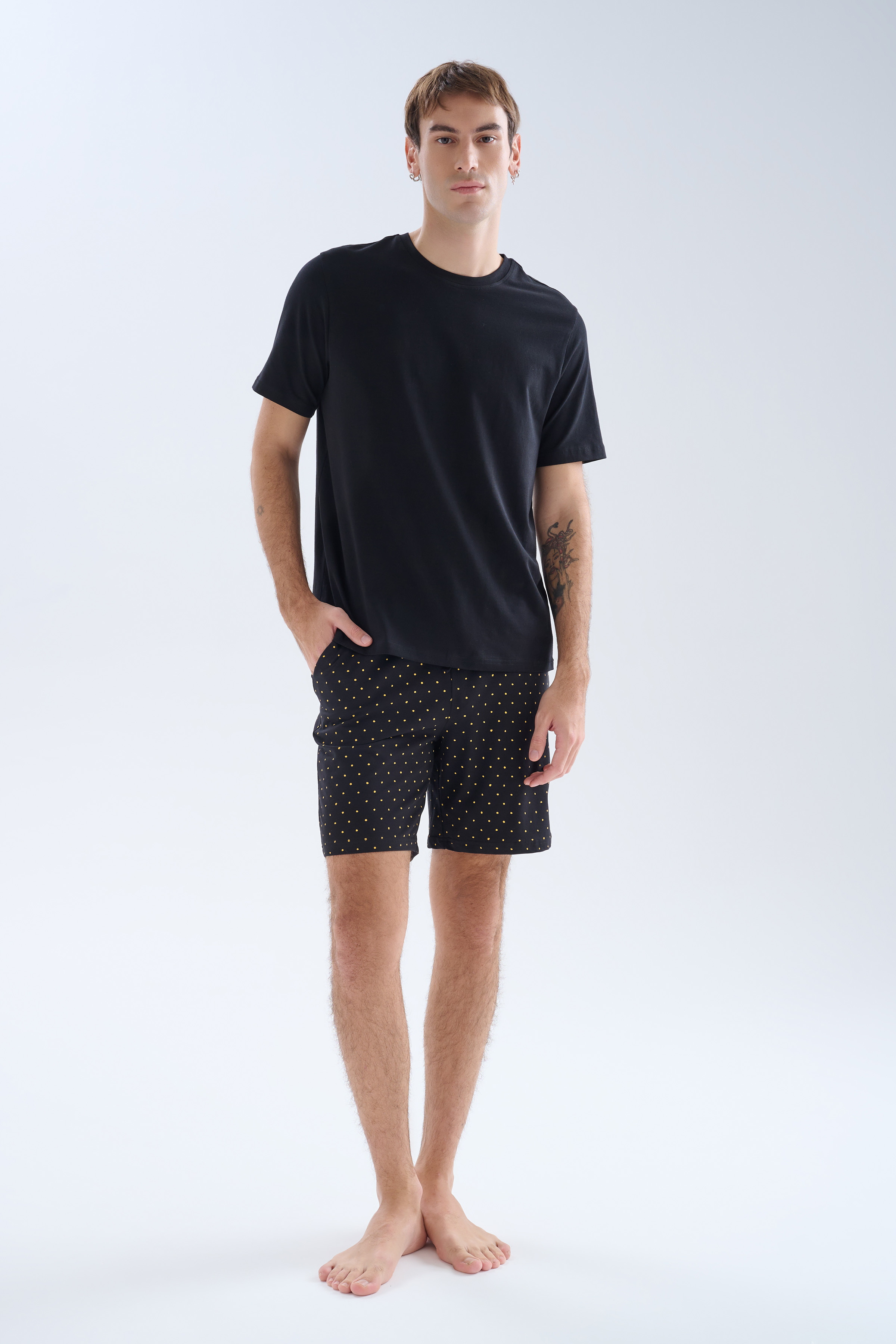 Erkek Pamuklu Kısa Kollu Şortlu Pijama Takımı