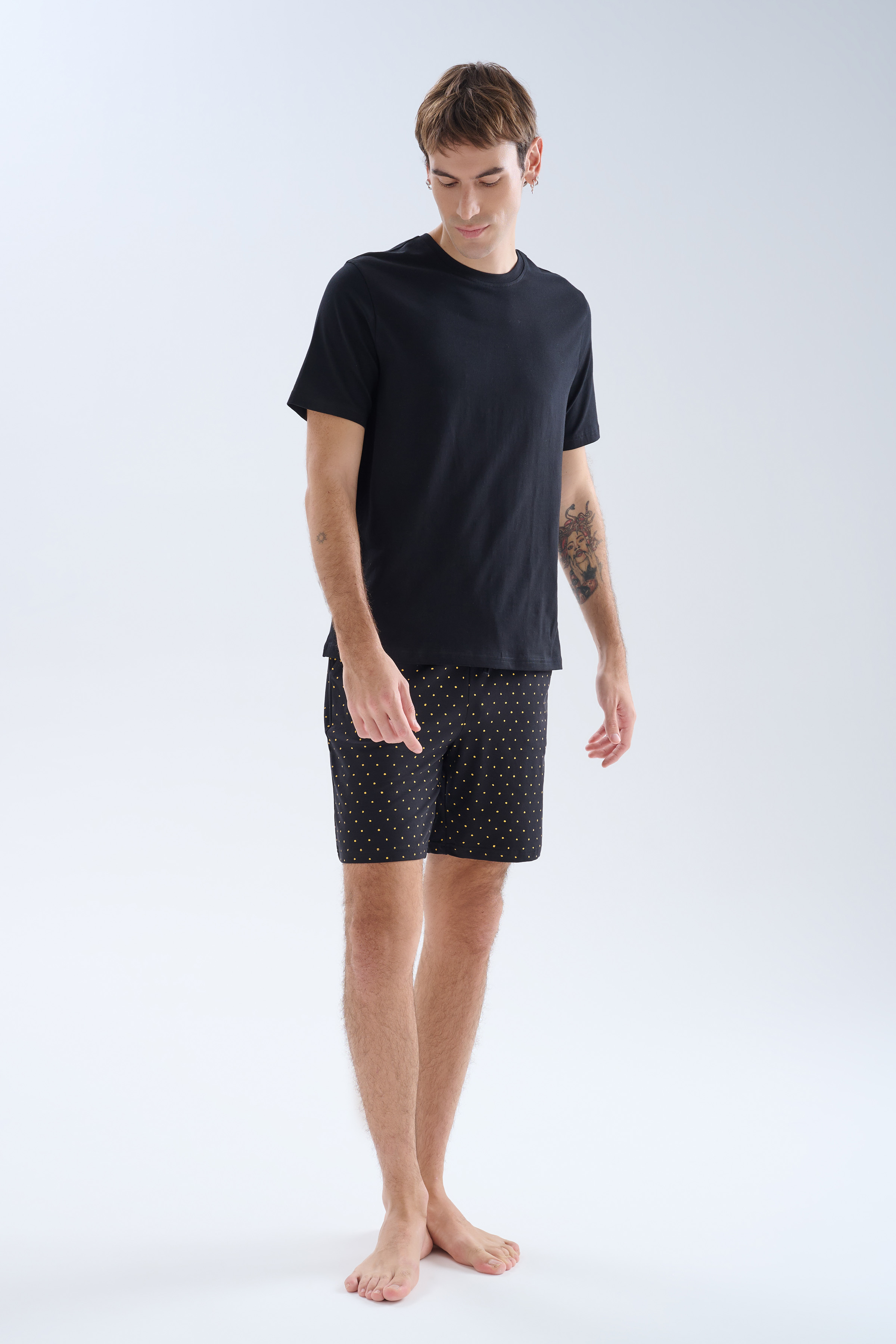 Erkek Pamuklu Kısa Kollu Şortlu Pijama Takımı