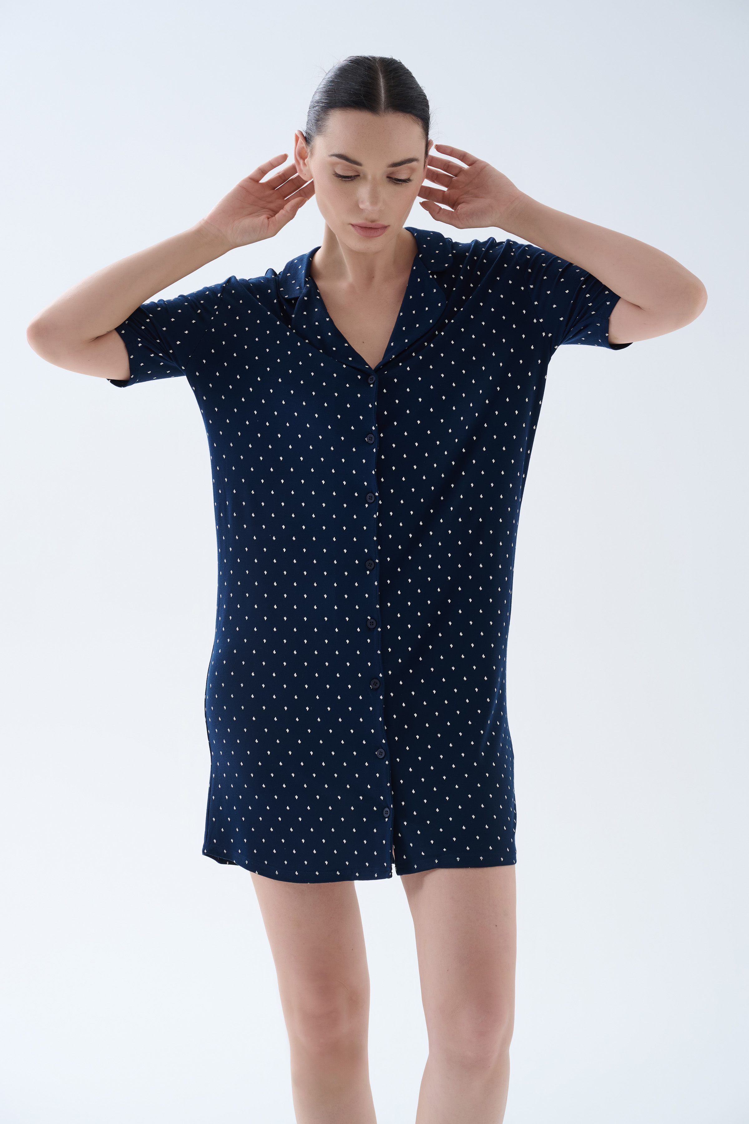 Kadın Viskoz Kısa Kollu Gömlek Yaka Gecelik