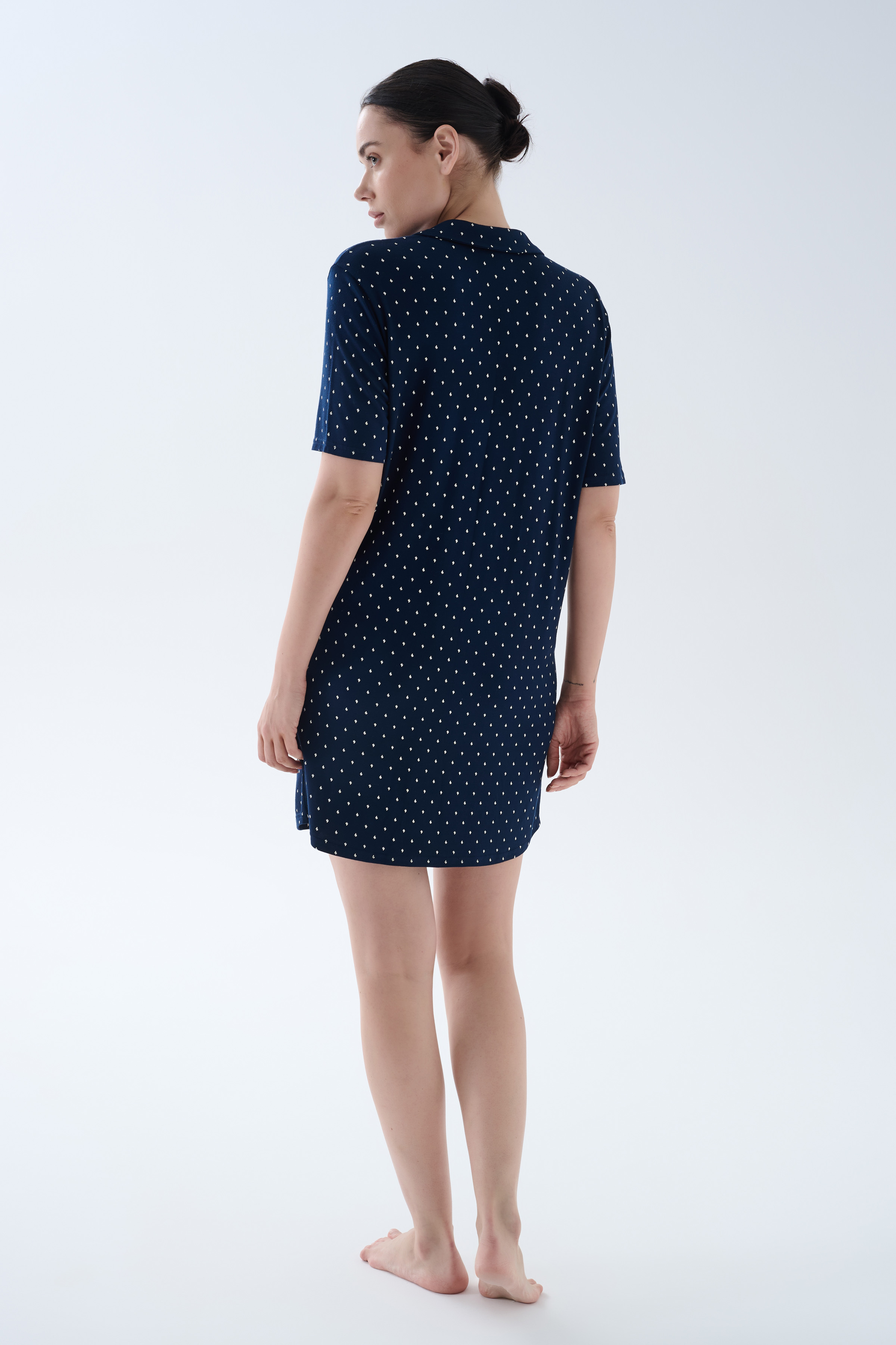 Kadın Viskoz Kısa Kollu Gömlek Yaka Gecelik