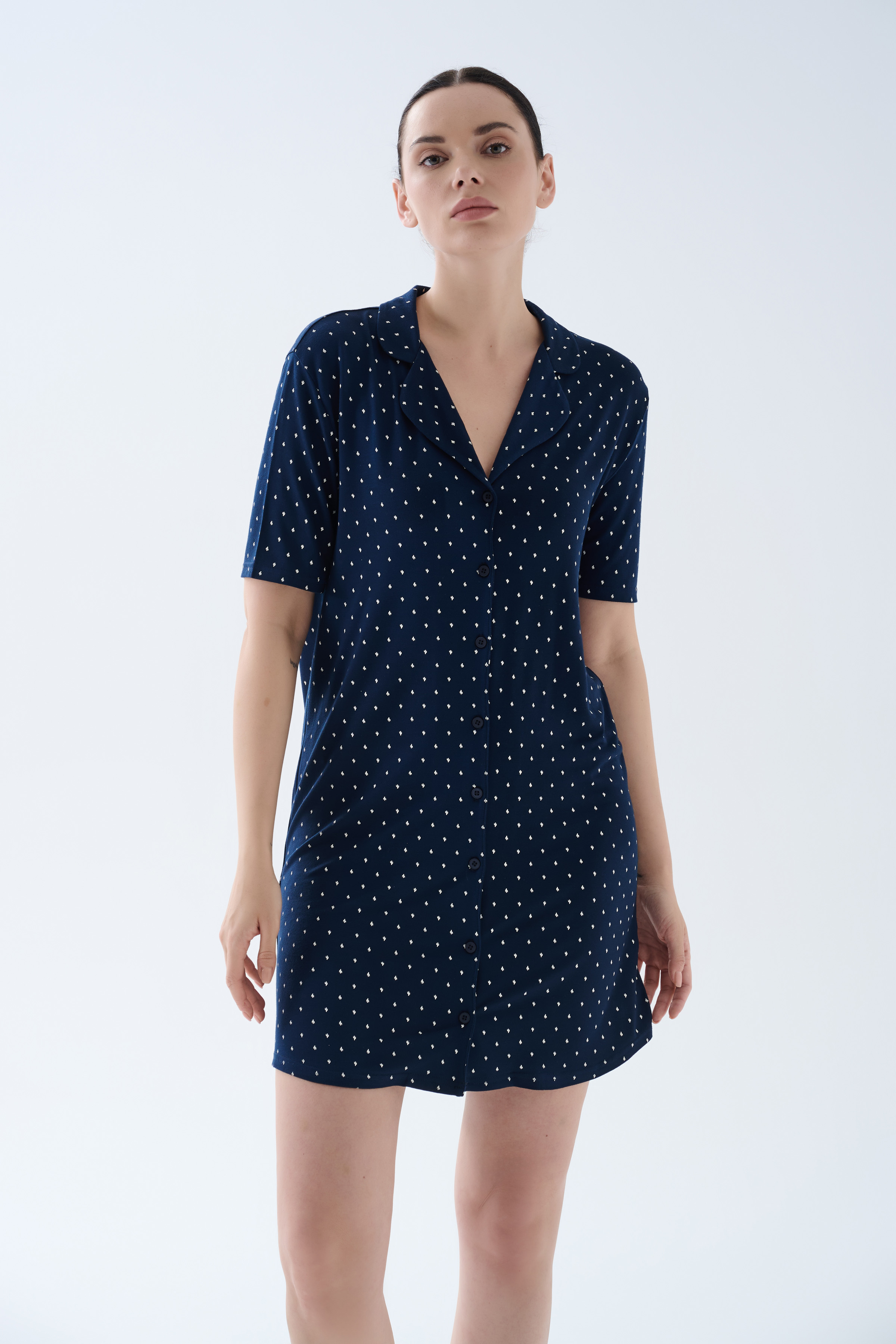 Kadın Viskoz Kısa Kollu Gömlek Yaka Gecelik