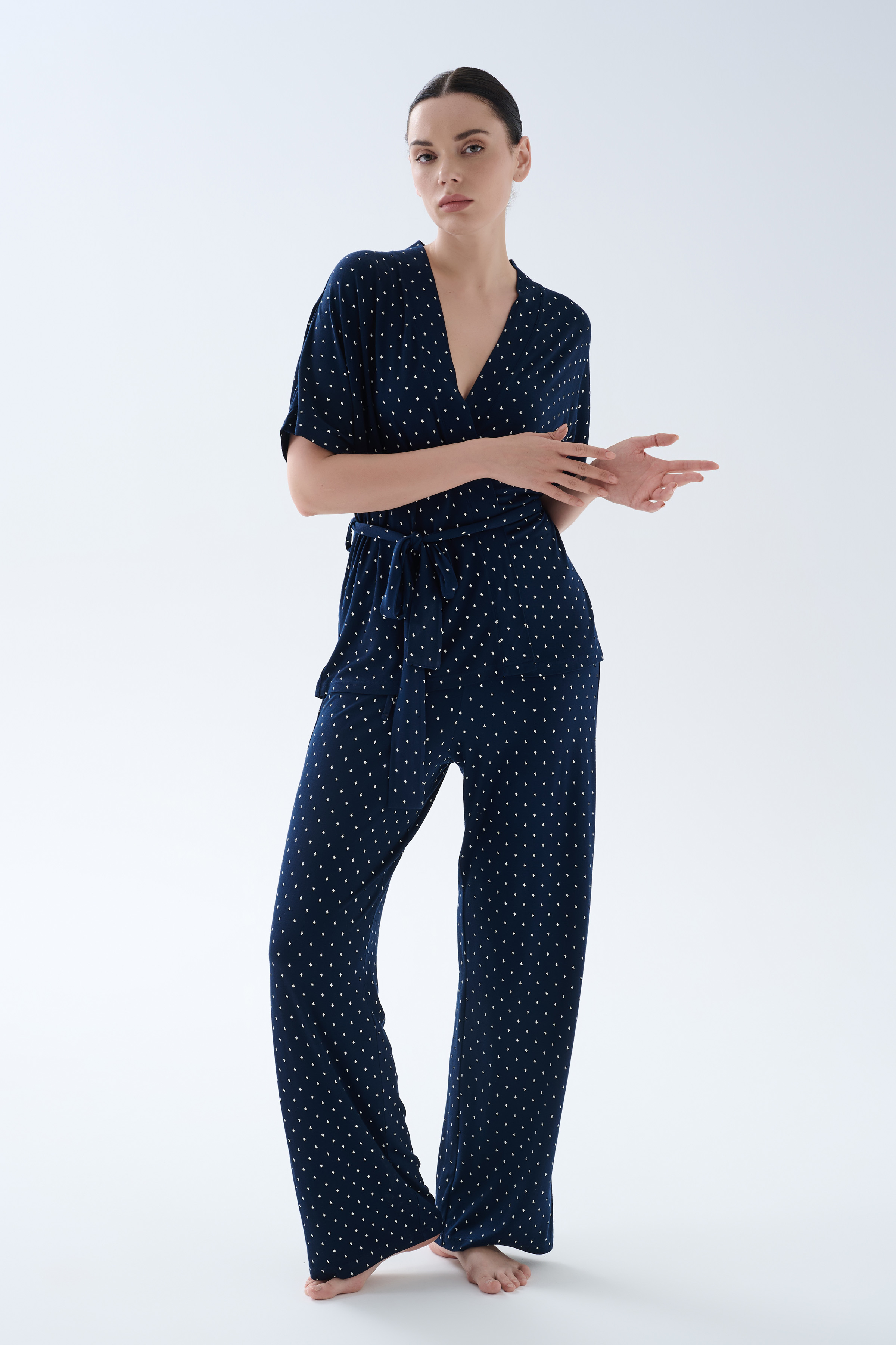 Kadın Viskoz Kısa Kollu Kimono Uzun Pijama Takımı