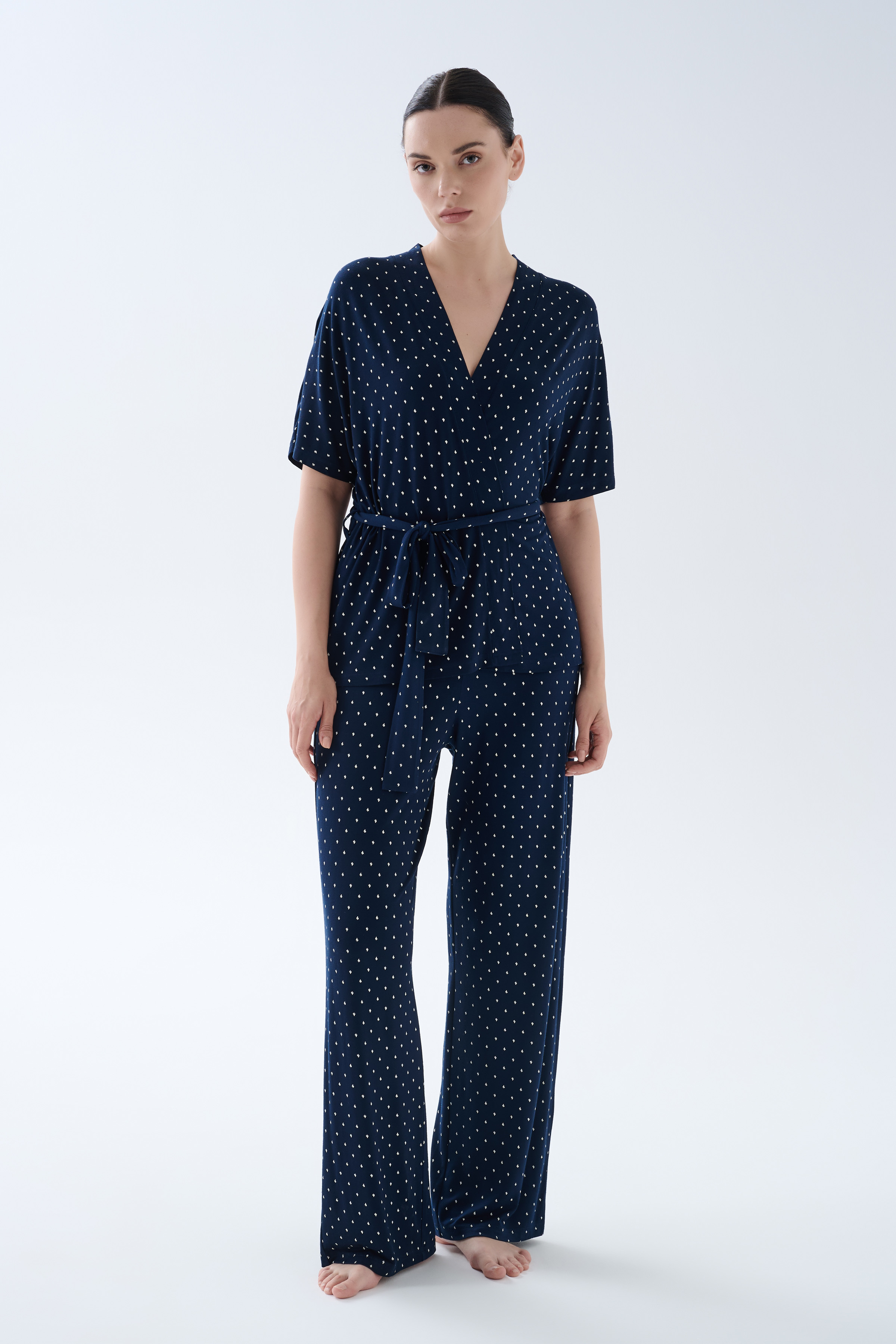 Kadın Viskoz Kısa Kollu Kimono Uzun Pijama Takımı