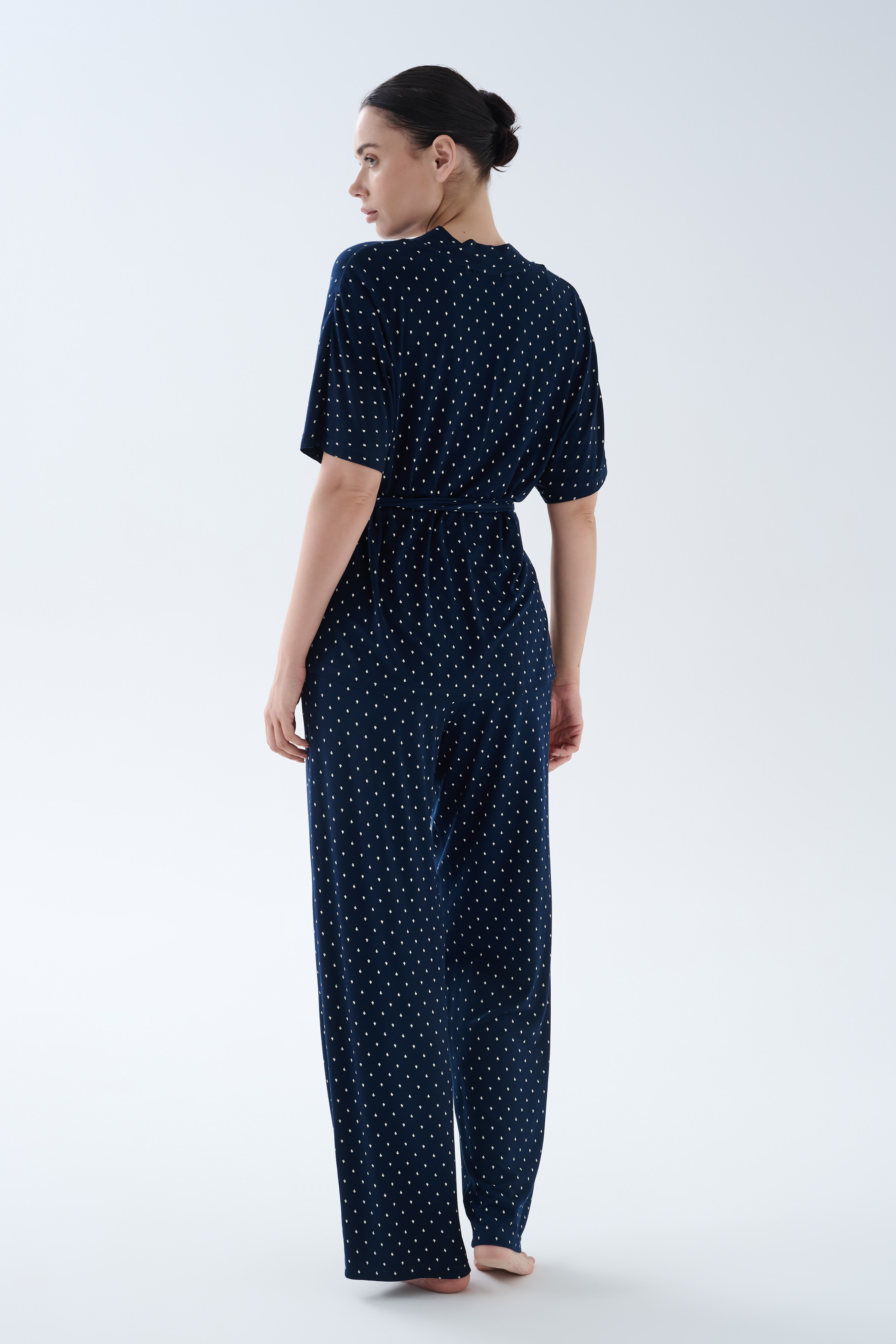 Kadın Viskoz Kısa Kollu Kimono Uzun Pijama Takımı
