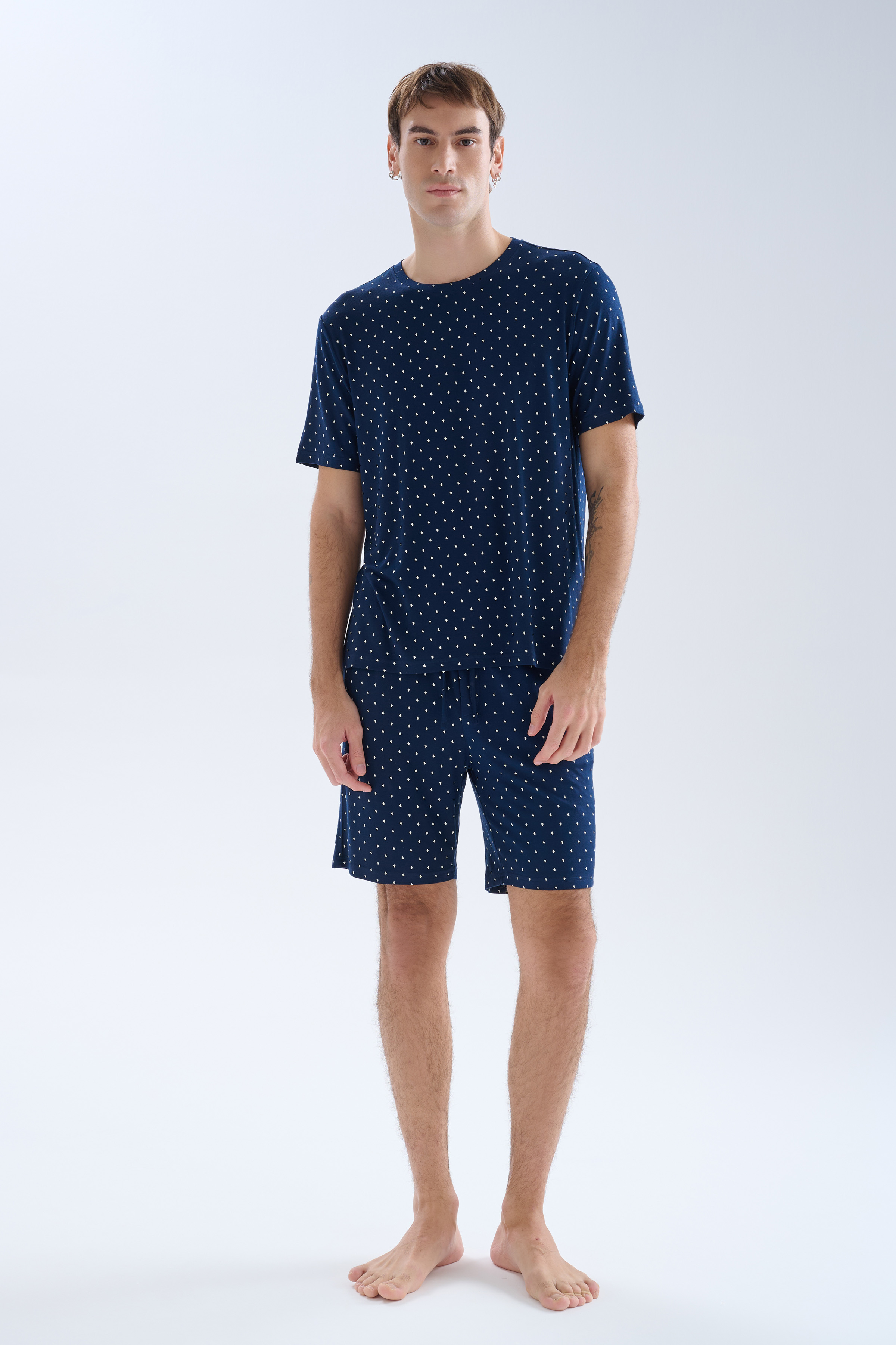 Erkek Pamuklu Kısa Kollu Şortlu Pijama Takımı