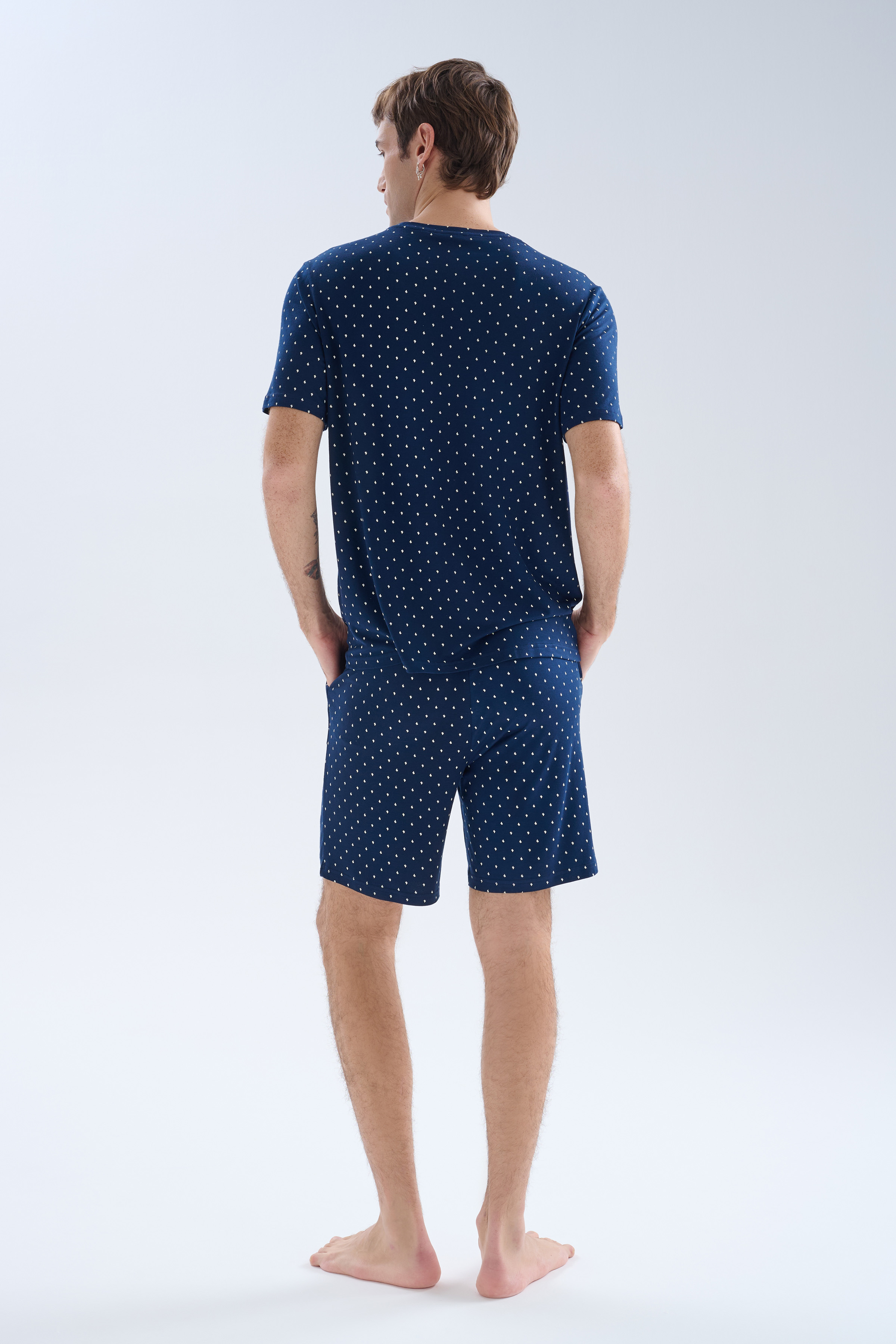 Erkek Pamuklu Kısa Kollu Şortlu Pijama Takımı