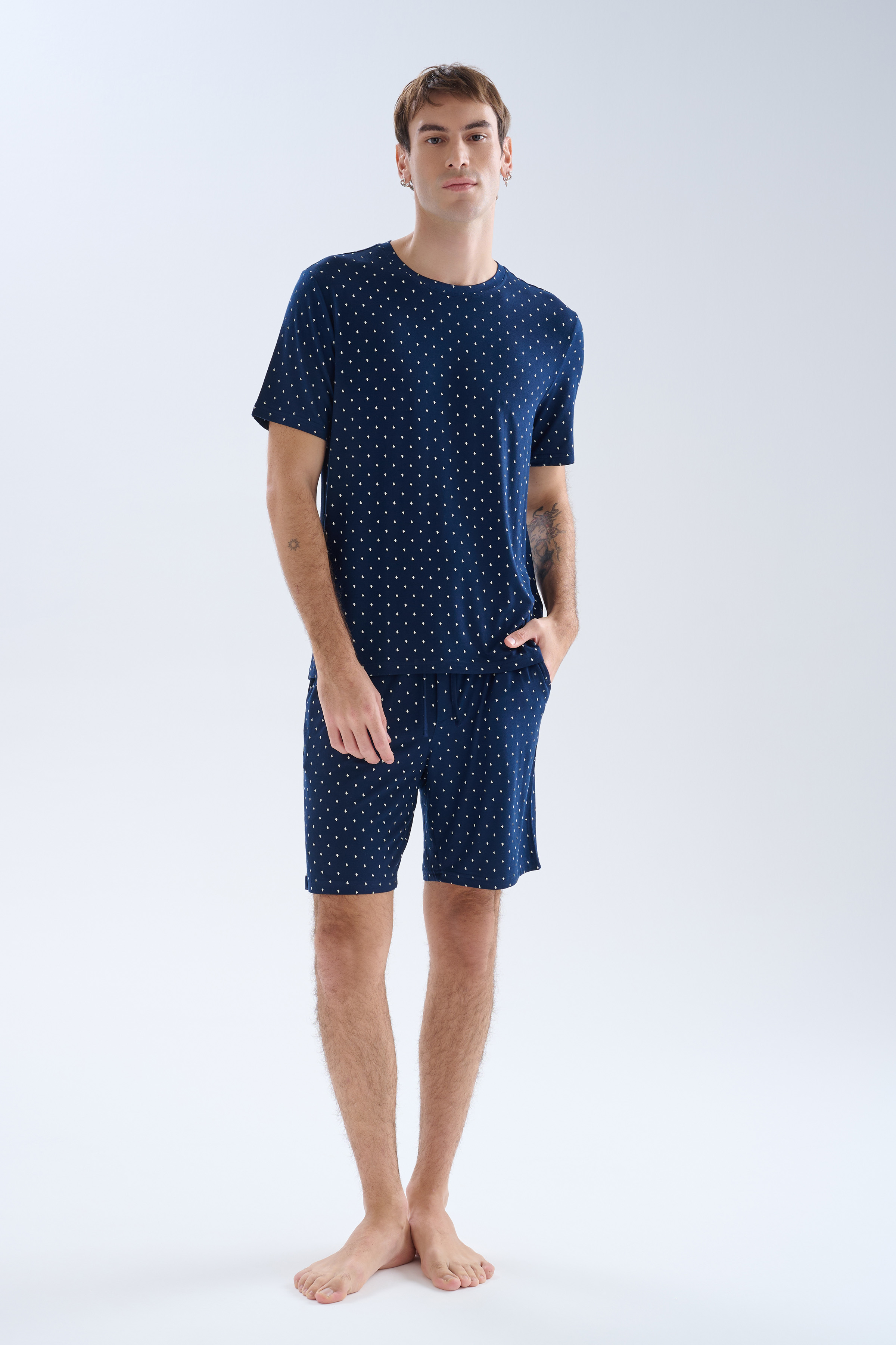 Erkek Pamuklu Kısa Kollu Şortlu Pijama Takımı